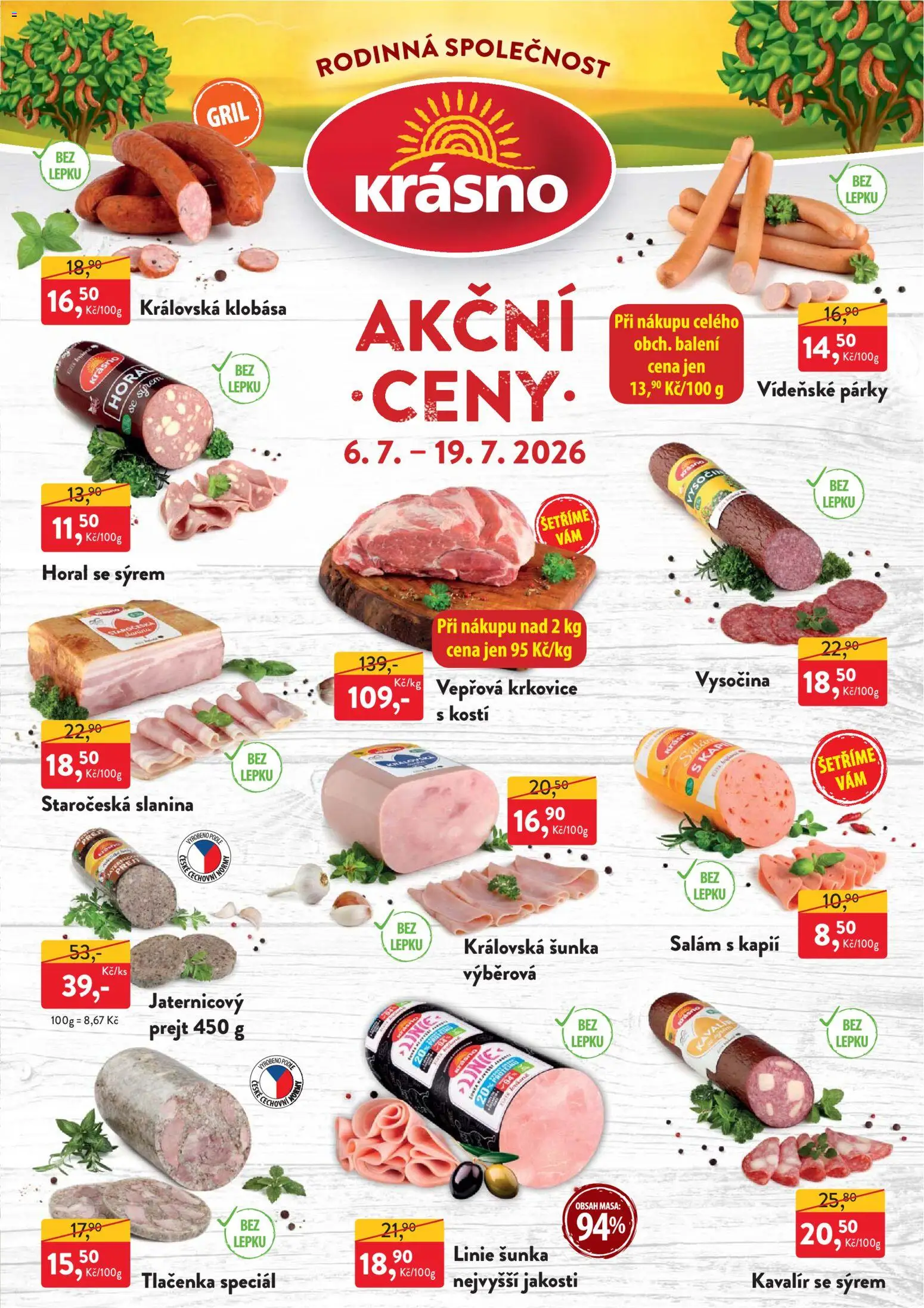 MP Krásno leták od 06.07.2026 | Strana: 1 | Produkty: Šunka, Gril, Vysočina, Slanina