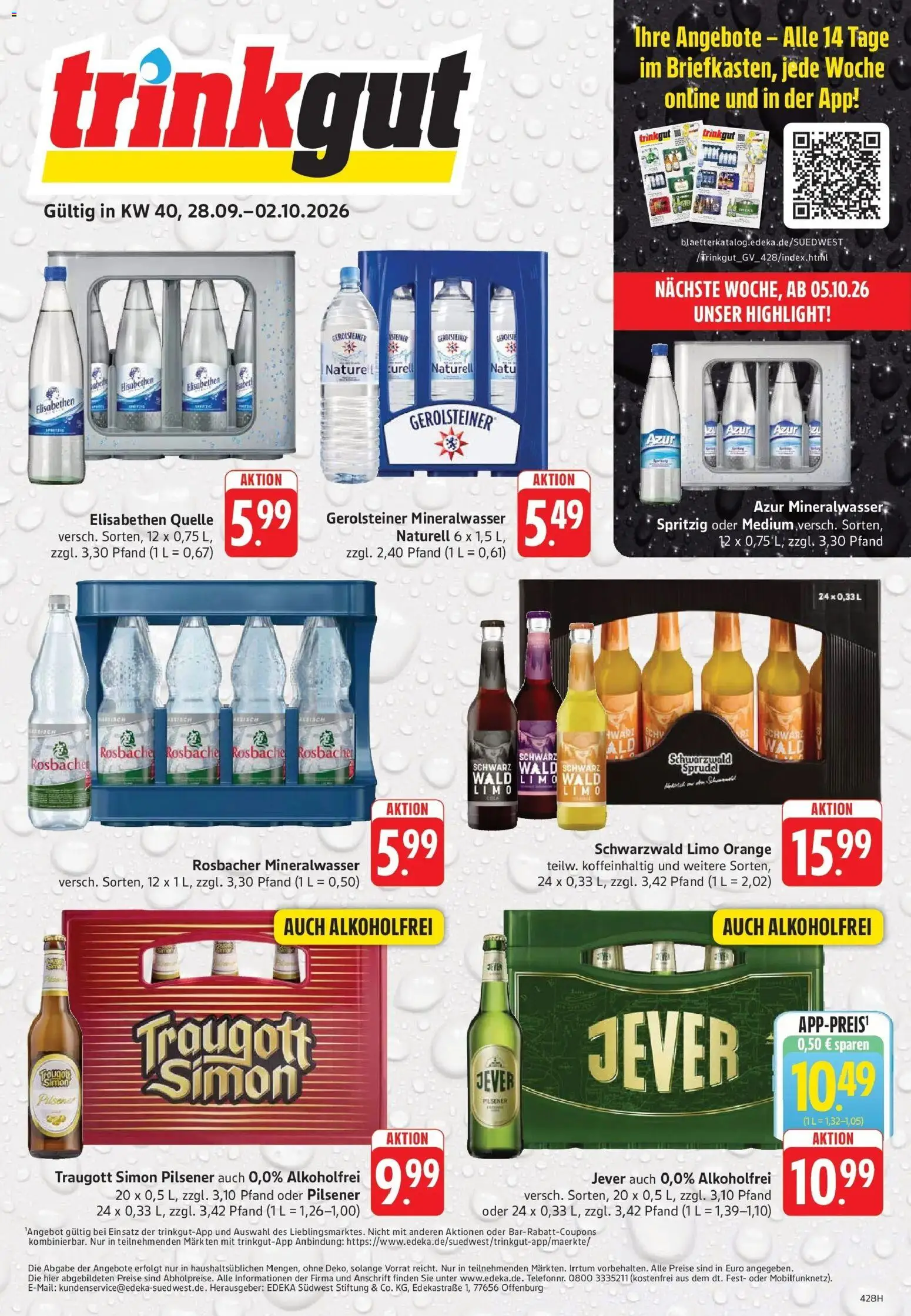 Trinkgut Prospekt Wiesbaden (ab 28.09.2026) » Angebote online | Seite: 1 | Produkte: Mineralwasser, Jever, Gerolsteiner