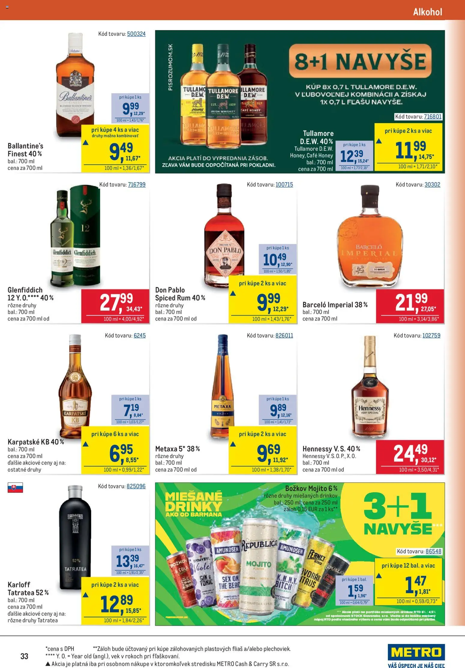 Nové Metro akcie – leták je platný od 17.06.2026 | Strana: 33 | Produkty: Metaxa, Republica, Fernet, Hennessy