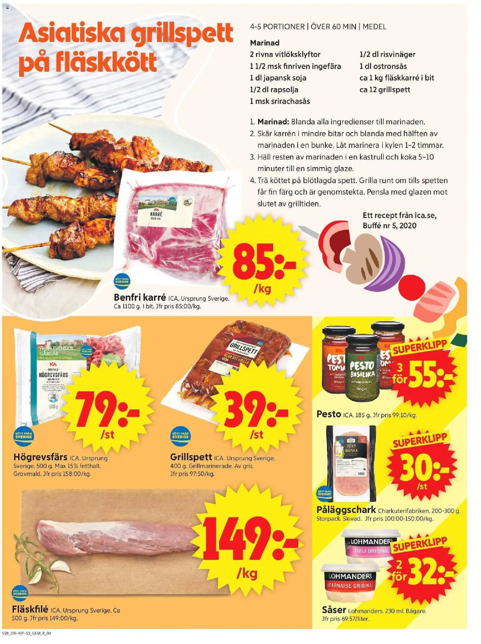 ICA Supermarket reklamblad aktuell från 06/07/2026 | Sida: 4 | Produkter: Grillspett, Marinad, Rapsolja, Basilika