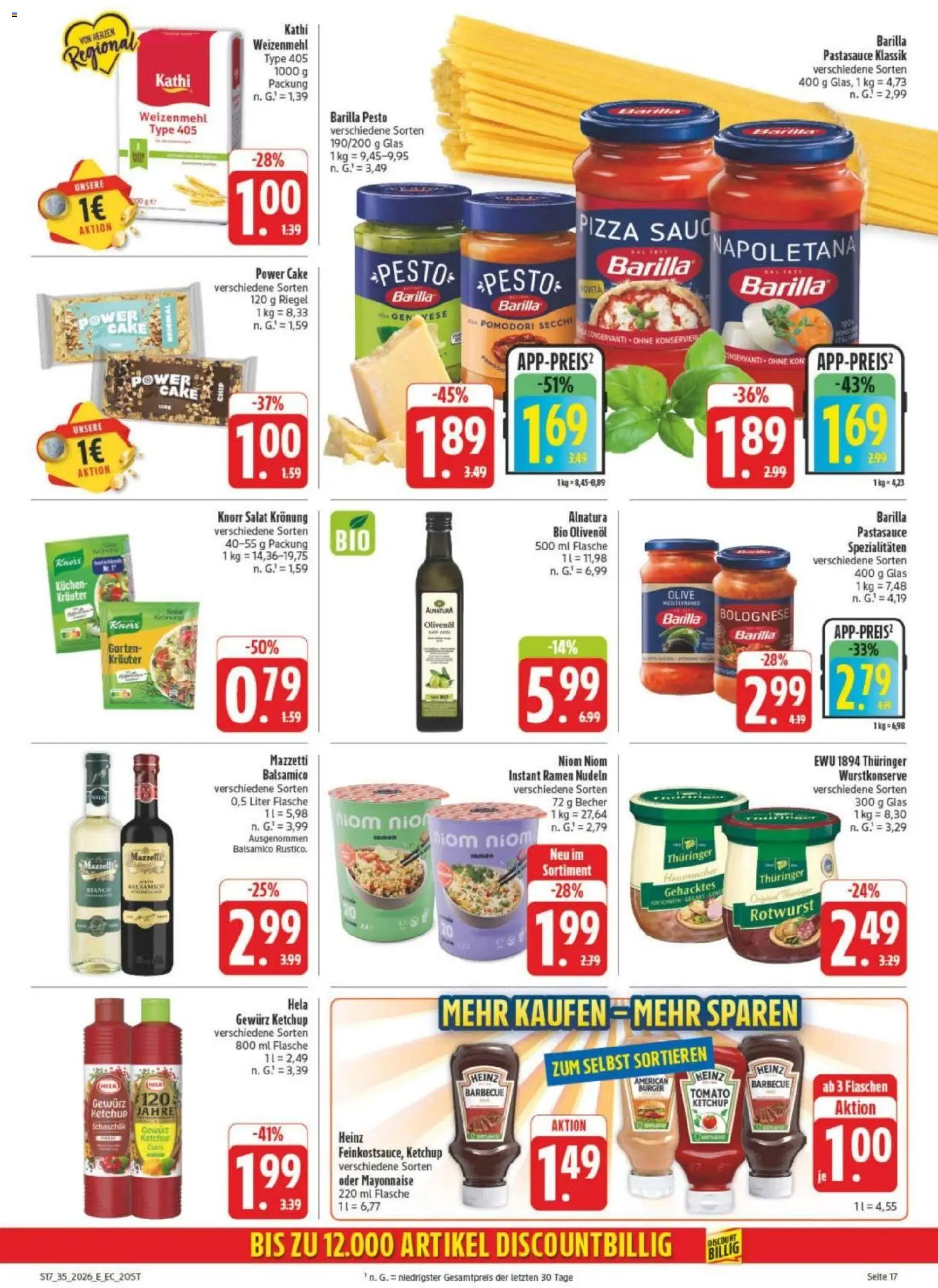 Edeka Prospekt Leipzig – gültig ab 23.08.2026 | Seite: 21 | Produkte: Barilla pesto, Olivenol, Pizza, Ketchup