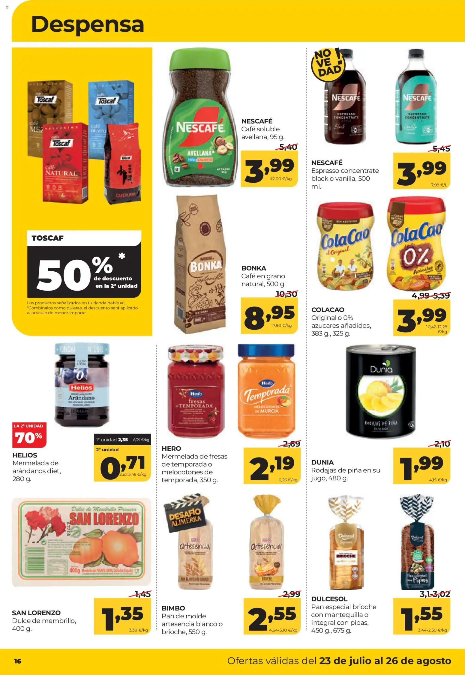 Alimerka folleto Castilla y León │ válido desde el 23/07/2026 | Página: 16 | Productos: Pan, Pan de molde, Μηχανή καφέ, Συσκευή ροής