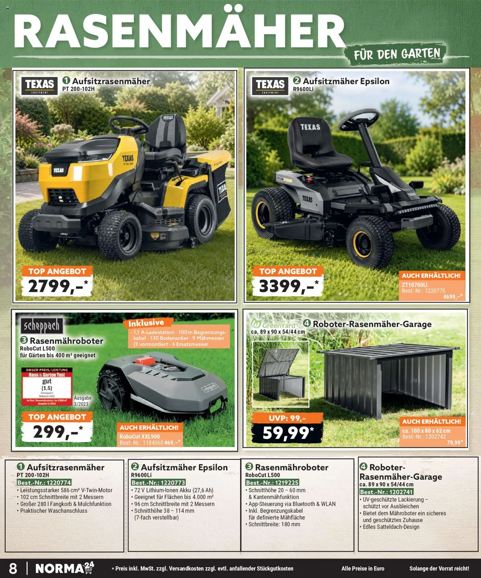 Norma Bestellmagazin Juli 2026 – gültig ab 01.07.2026 | Seite: 8 | Produkte: Kabel, Top, Roboter, Rasenmäher