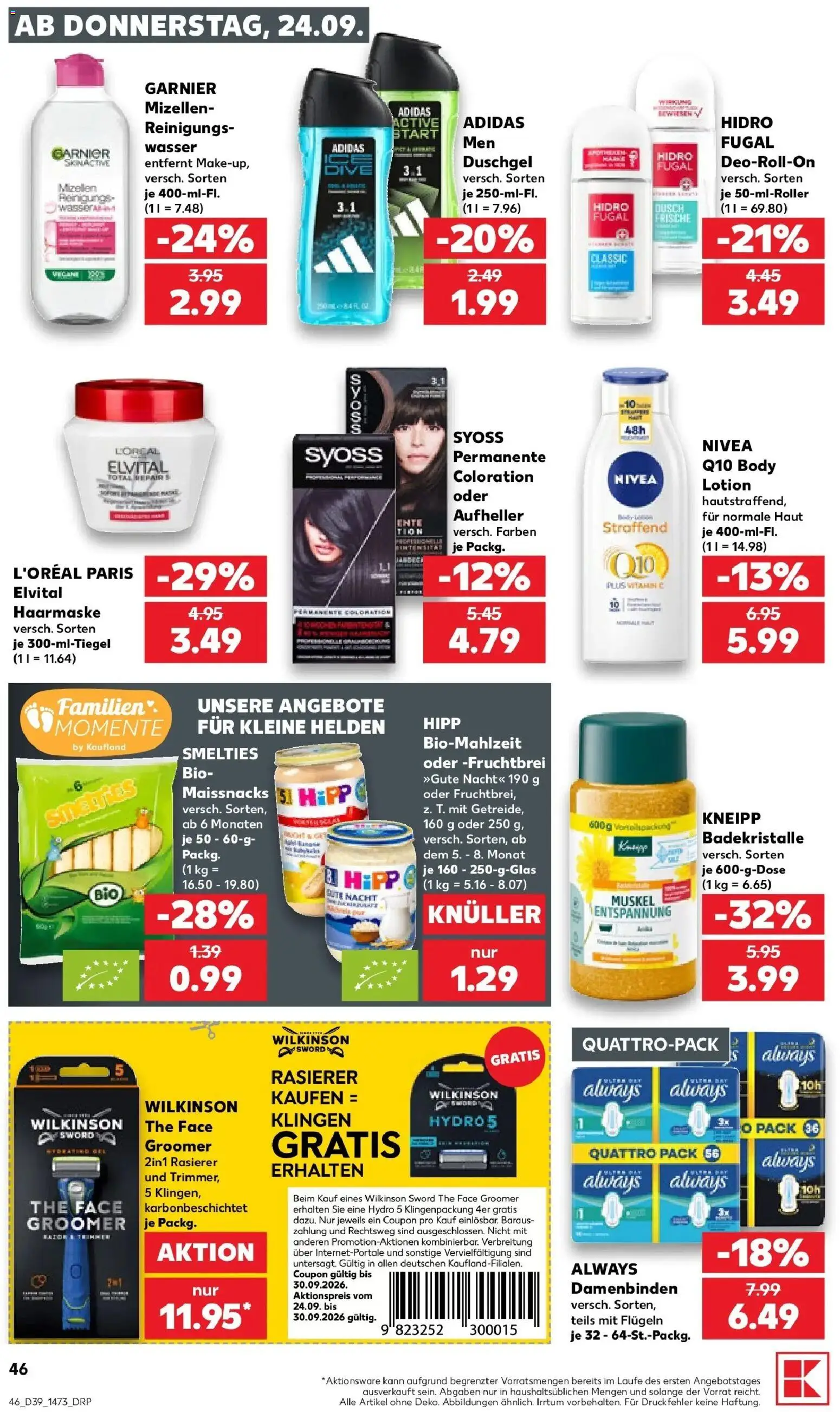 Prospekt Kaufland ab 21.09.2026 » Angebote Online zum Blättern | Seite: 49 | Produkte: Rasierer, Aufheller, Haarmaske, Wasser