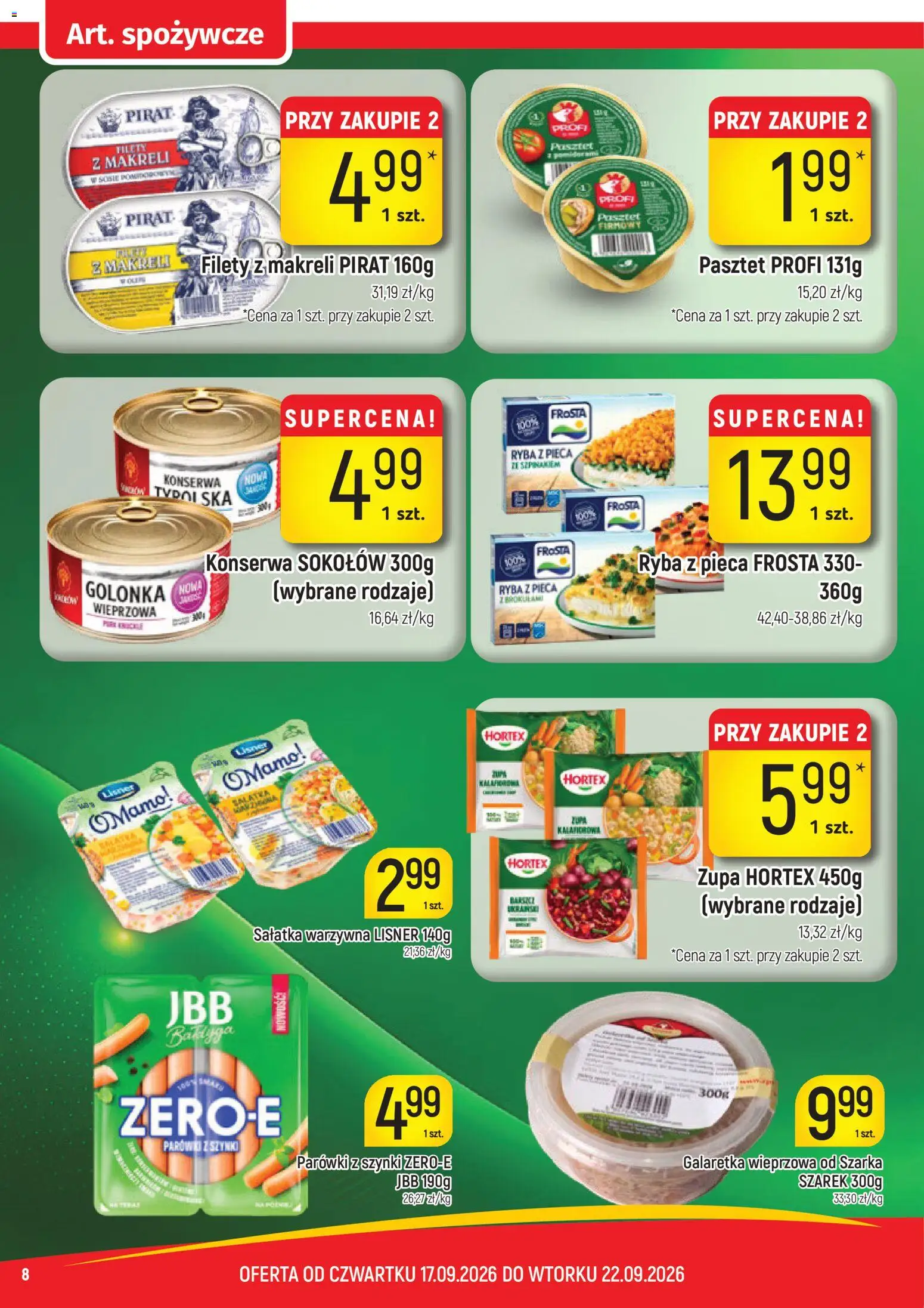 Piotruś Pan gazetka od 17.09.2026 | Strona: 8 | Produkty: Golonka, Parówki, Zupa, Sałatka warzywna