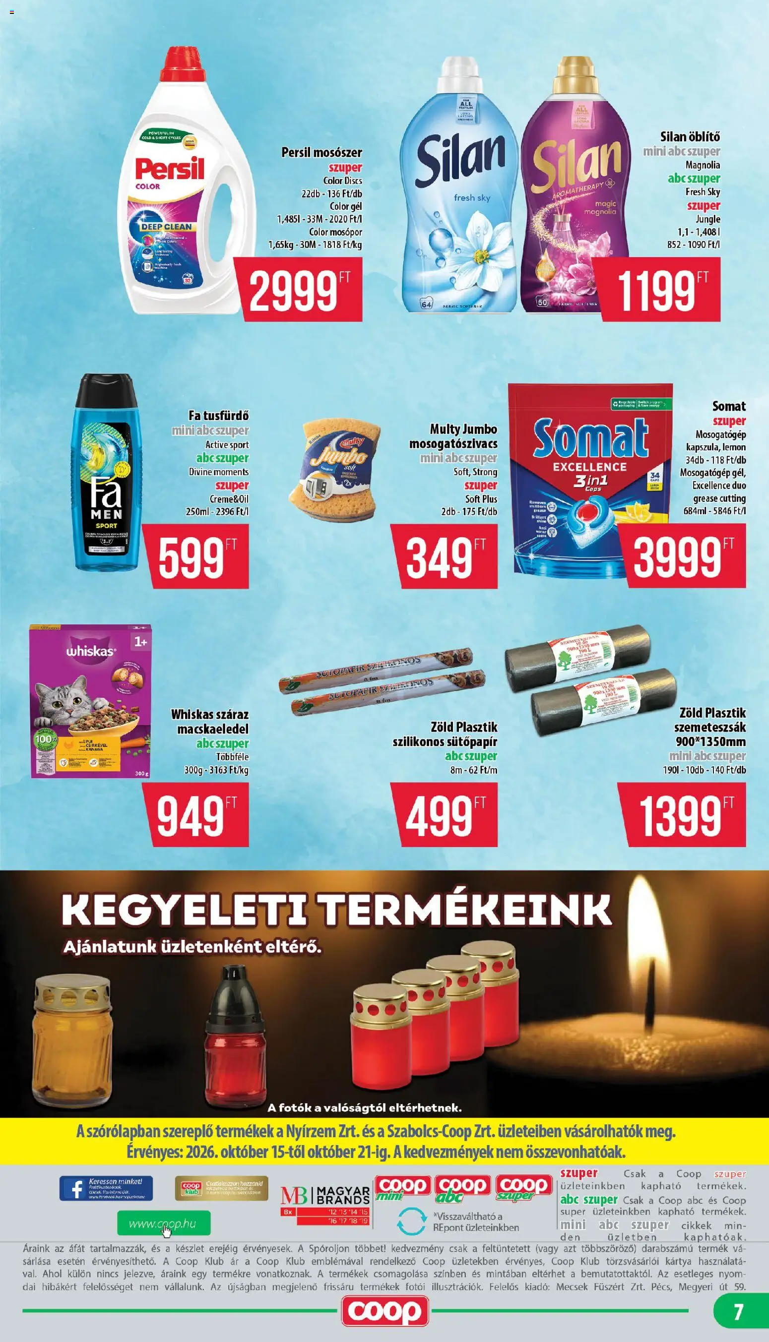 COOP akciós ujság - amely érvényes a következő dátumtól: 2026.10.15. | Oldal: 7 | Termékek: Somat, Szemeteszsák, FA, Mosószer