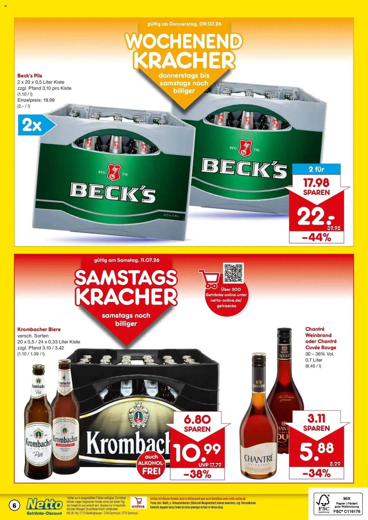 Netto Marken-Discount - Netto: Getränkeangebote – gültig ab 05.07.2026 | Seite: 6 | Produkte: Pils, Rouge, Chantré, Krombacher