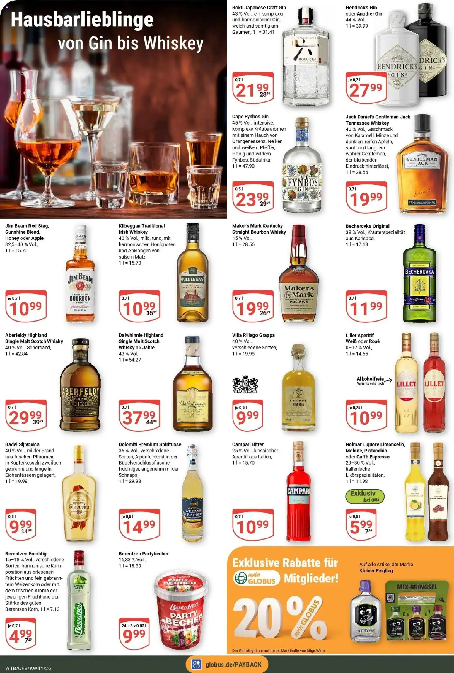 Globus Prospekt Wächtersbach (ab 26.10.2026) » Angebote online | Seite: 20 | Produkte: Whisky, Kleiner feigling, Lillet, Whiskey
