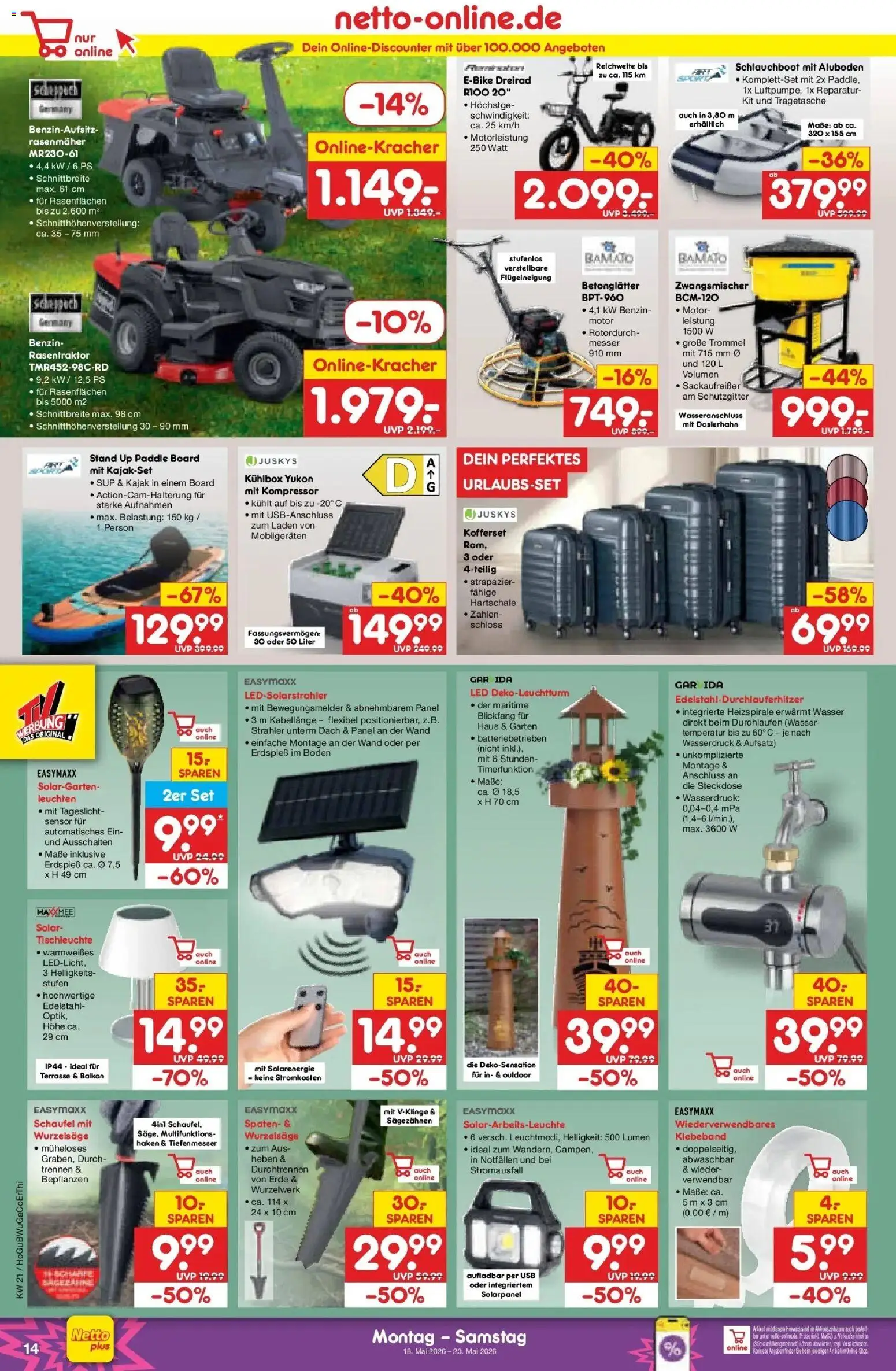 Netto Marken-Discount Prospekt Jena-Lobeda – gültig ab 17.05.2026 | Seite: 14 | Produkte: USB, Rasenmäher, SUP, Wasser