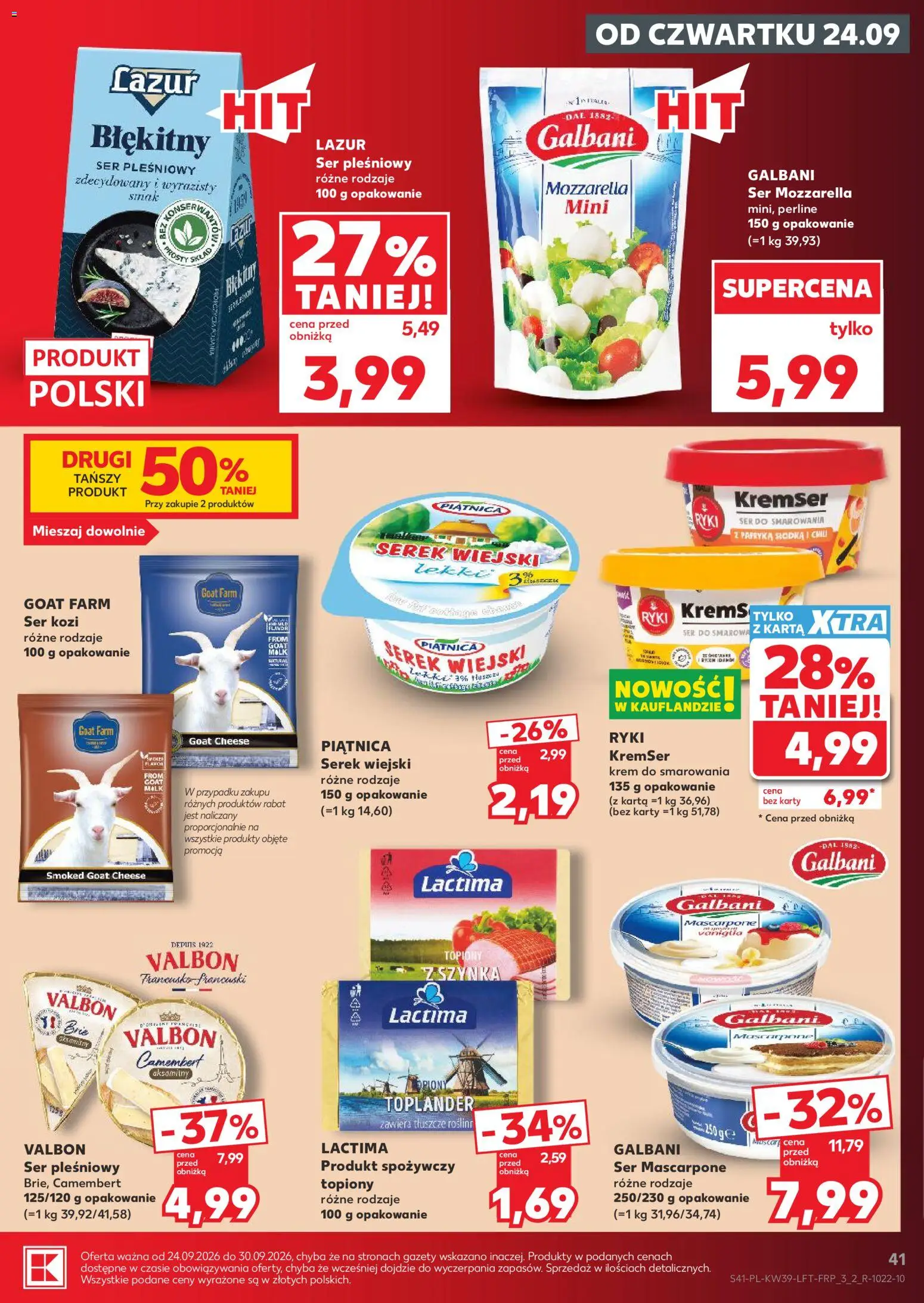 Kaufland Polsko leták od 24.09.2026 | Strana: 41 | Produkty: Krém, Karty, Mascarpone, Camembert
