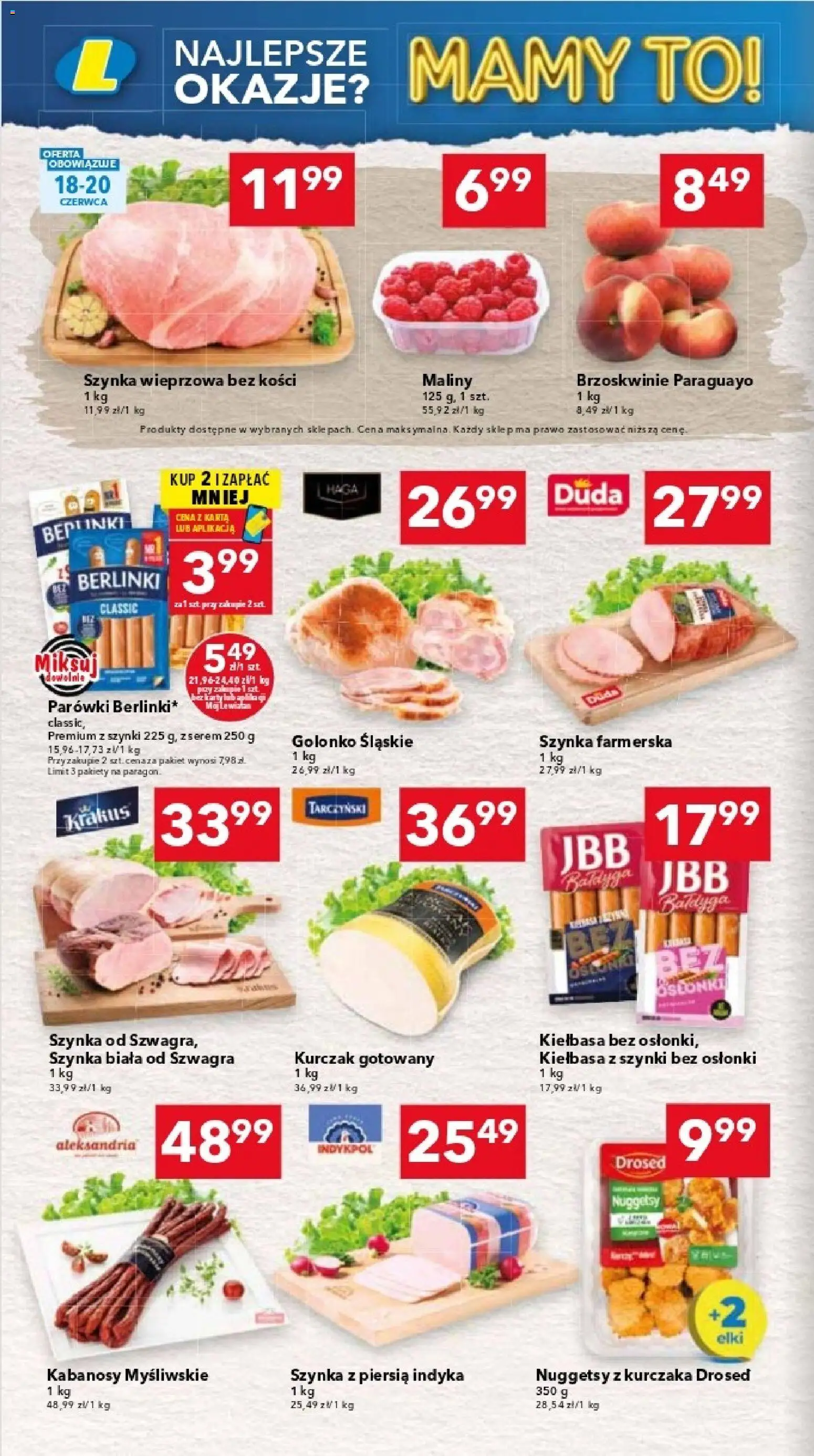 Lewiatan gazetka - Katowice od 18.06.2026 | Strona: 2 | Produkty: Kiełbasa, Szynka wieprzowa, Parówki, Szynka