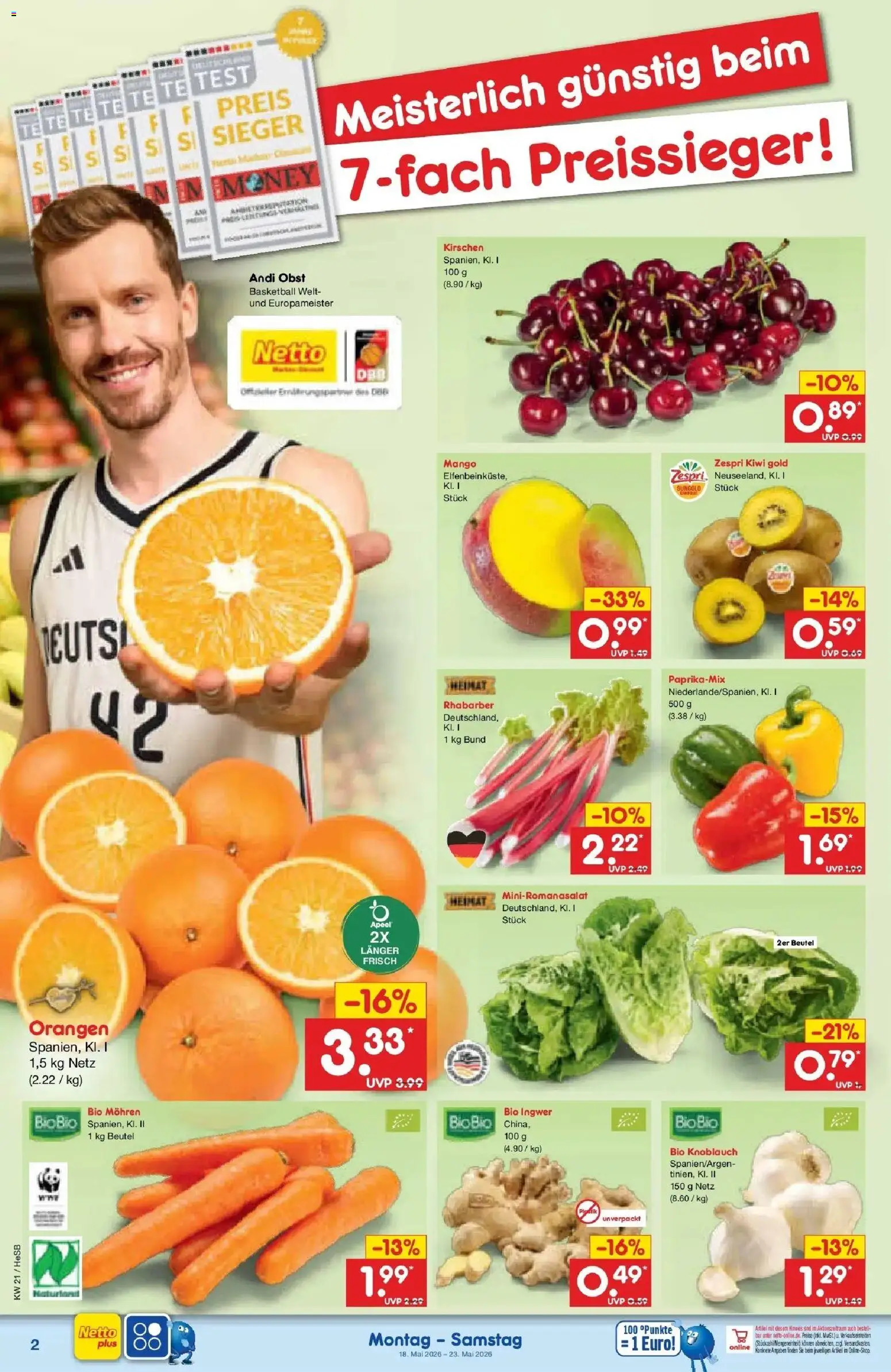 Netto Marken-Discount Prospekt Hamburg	 – gültig ab 18.05.2026 | Seite: 2 | Produkte: Kirschen, Obst, Mango, Knoblauch