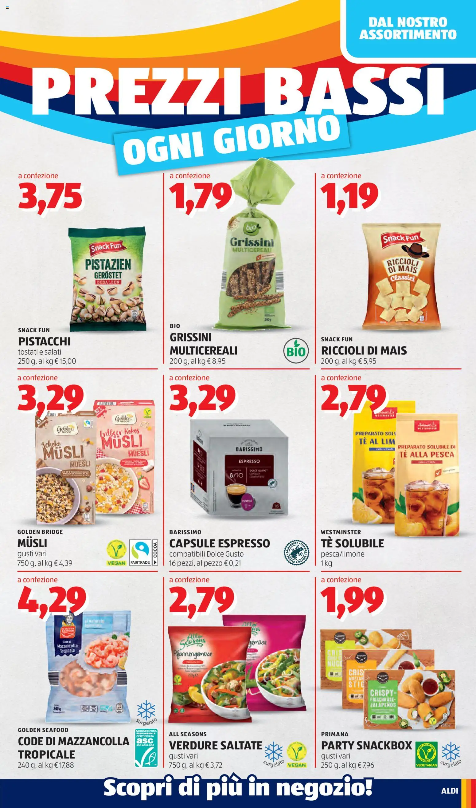 Volantino Aldi del 20/07/2026 | Pagina: 5 | Prodotti: Verdure, Pesca, Mais, Grissini