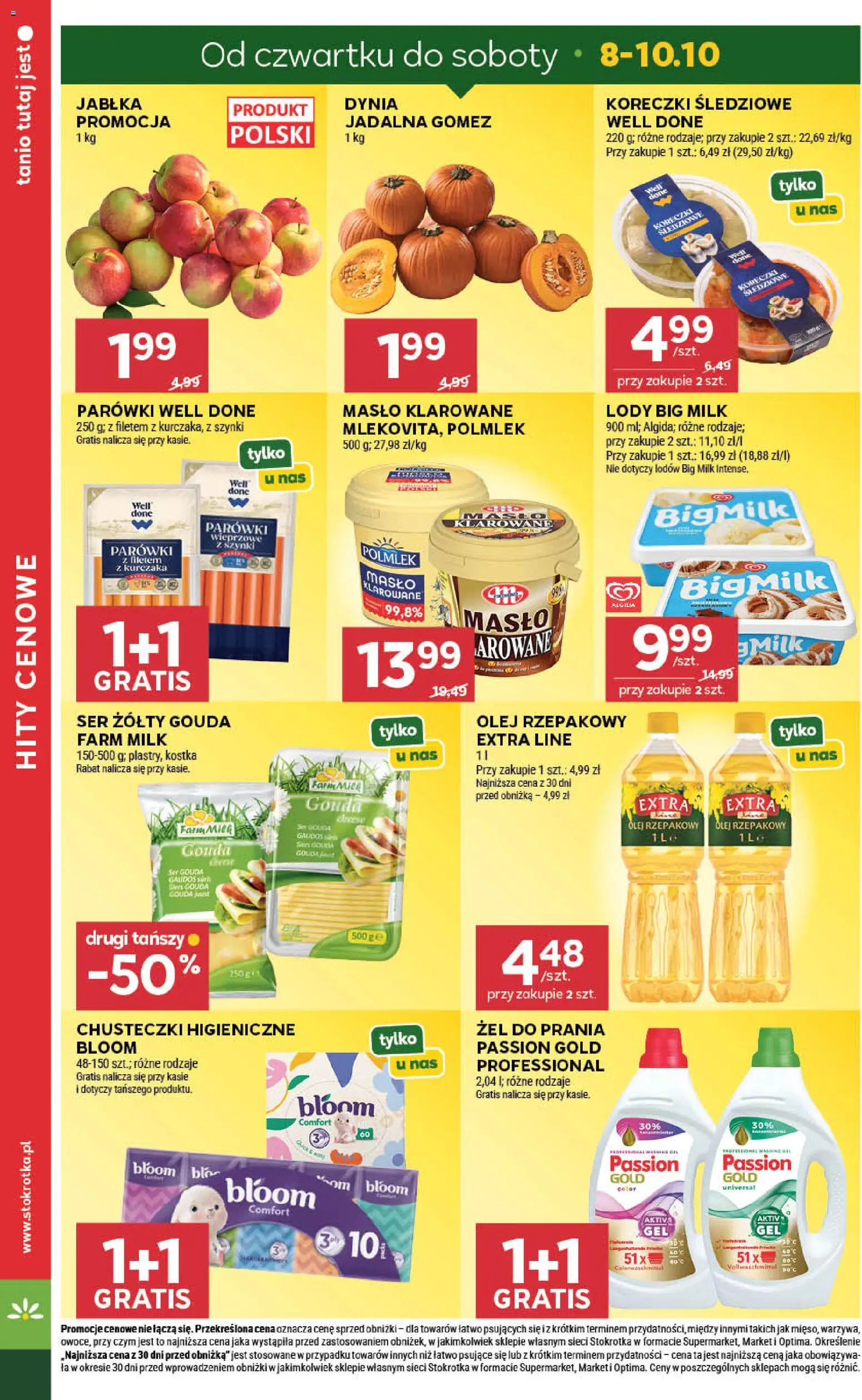 Stokrotka gazetka od 08.10.2026 | Strona: 2 | Produkty: Masło klarowane, Lody Big Milk, Jabłka, Lody