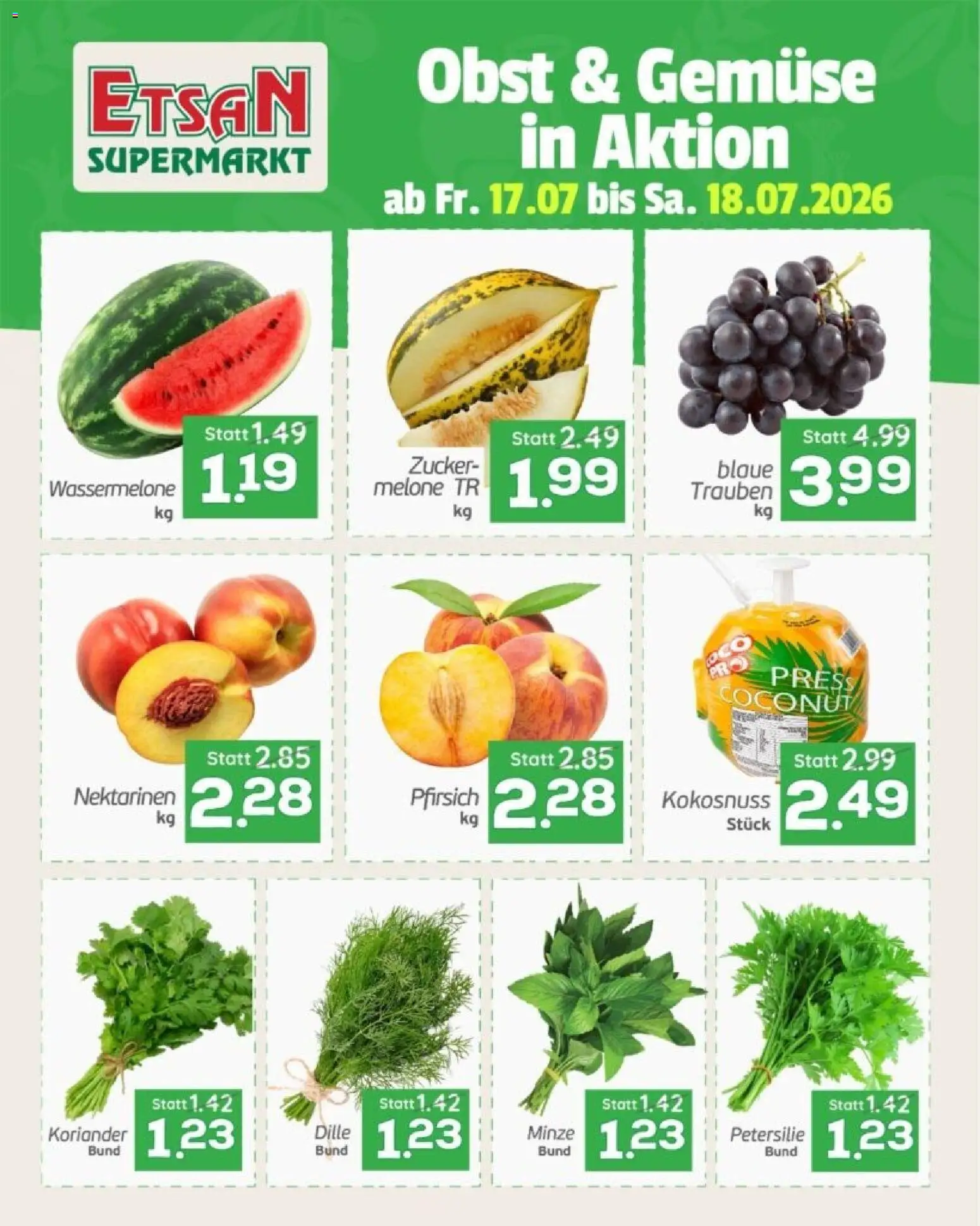 ETSAN - Obst und Gemüse gültig ab 17.07.2026 | Seite: 2 | Produkte: Gemüse, Pfirsich, Melone, Petersilie