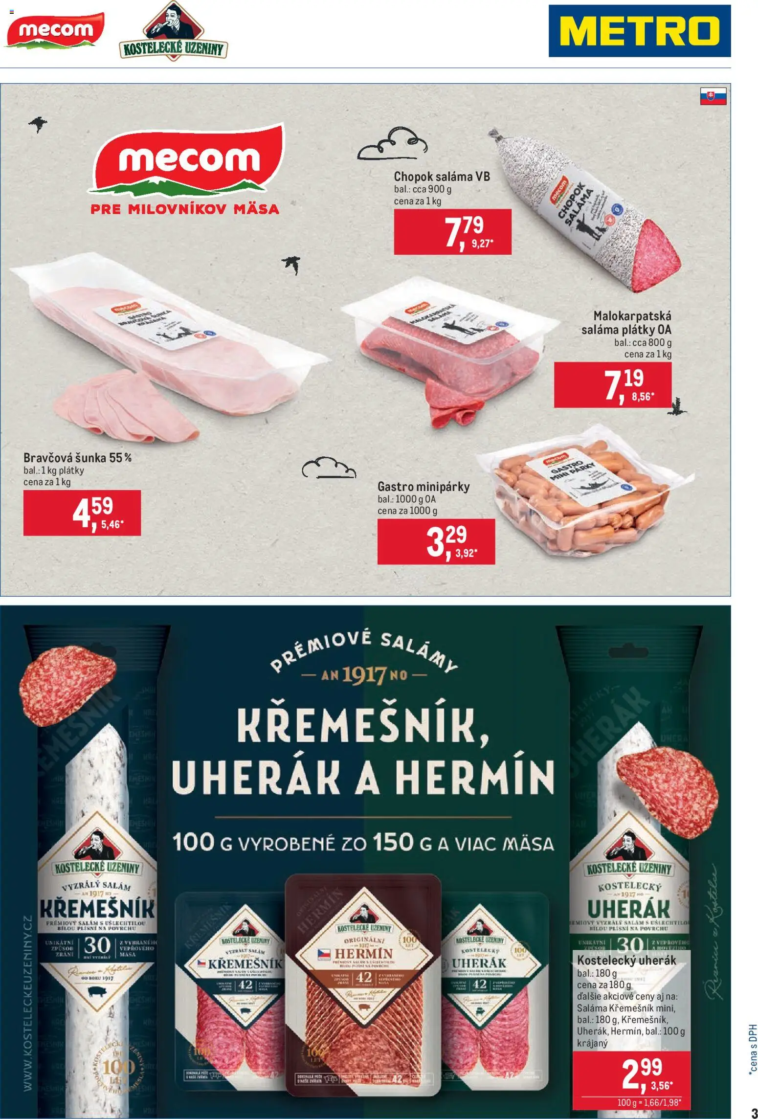 Nové Metro akcie – leták je platný od 26.08.2026 | Strana: 3 | Produkty: Saláma, Šunka, Párky