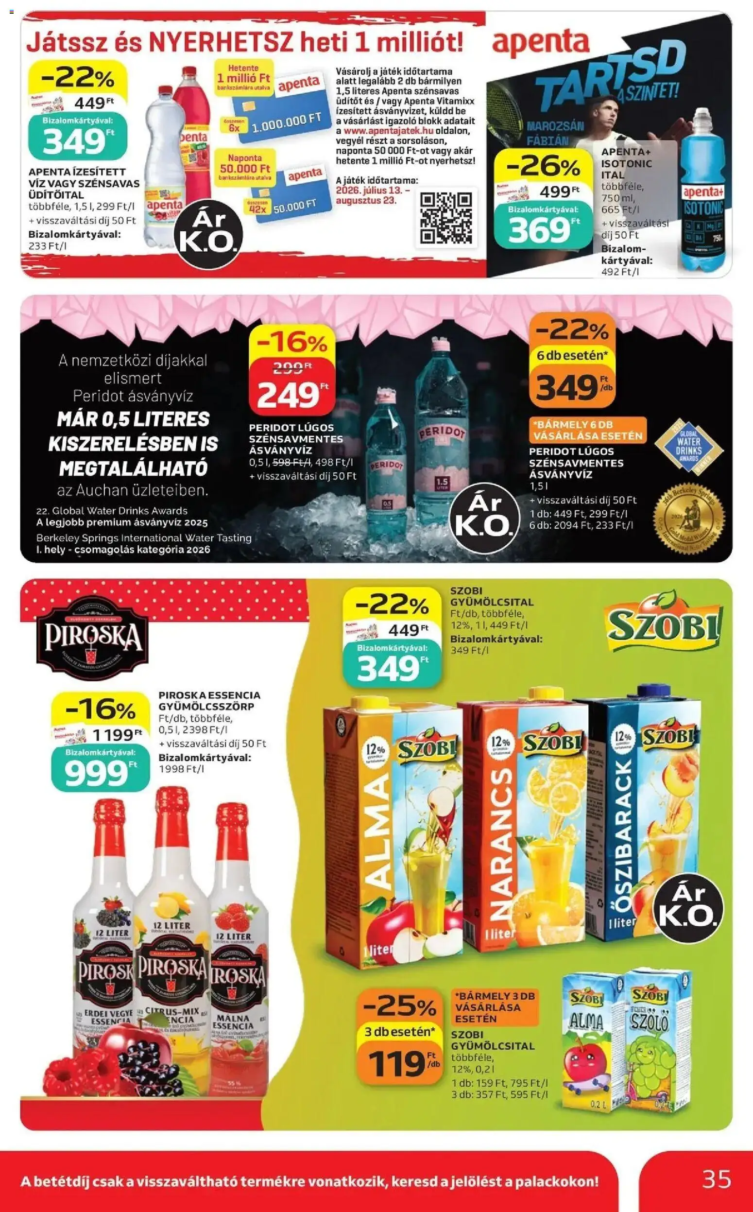 Auchan akciós ujság - amely érvényes a következő dátumtól: 2026.07.16. | Oldal: 35 | Termékek: Gyümölcsital, Játék, Ásványvíz, Narancs
