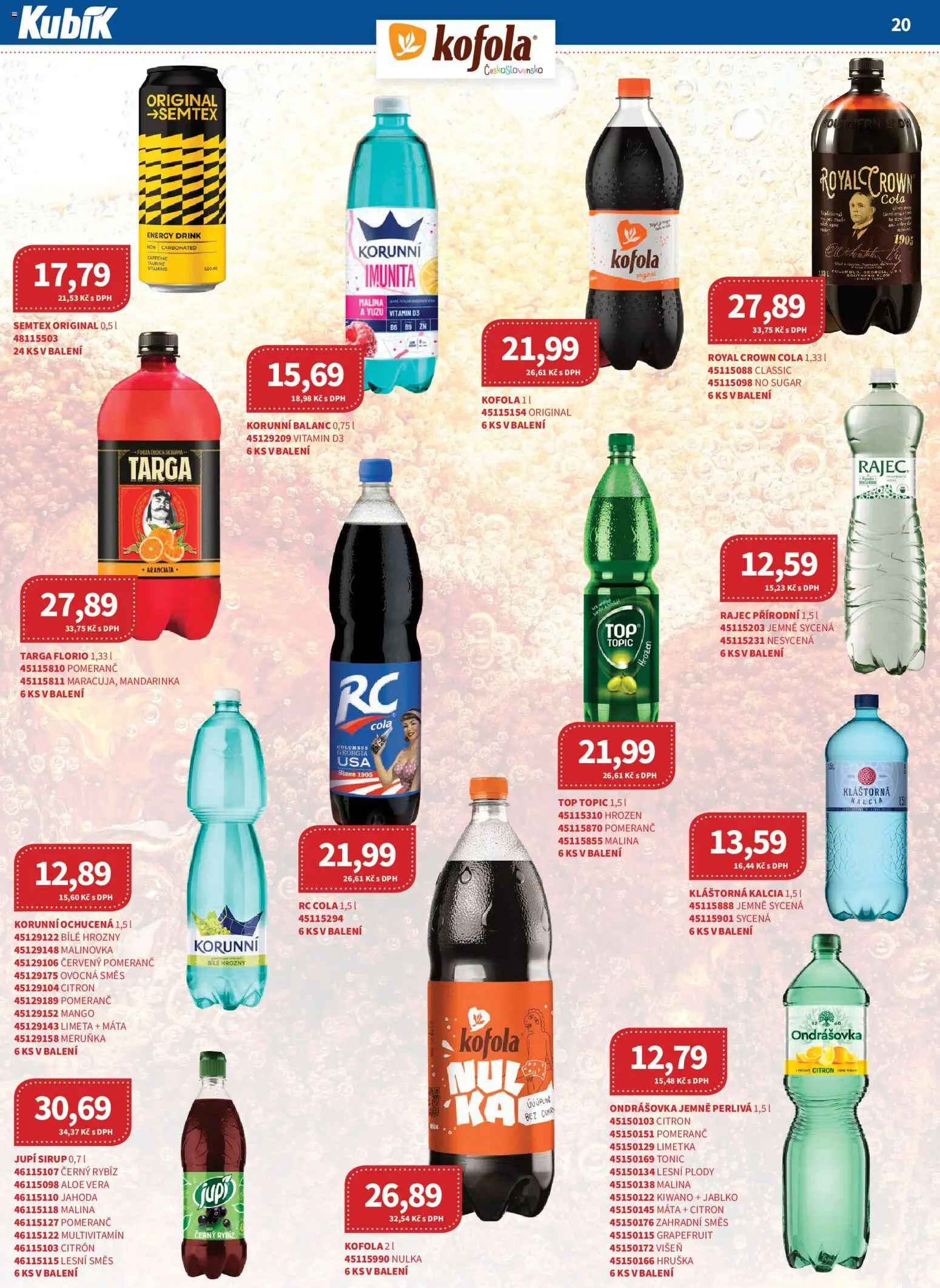 Kubík leták - Velkoobchod 05/2026 od 01.05.2026 | Strana: 20 | Produkty: Royal Crown Cola, Sirup, Tonic, Kláštorná kalcia