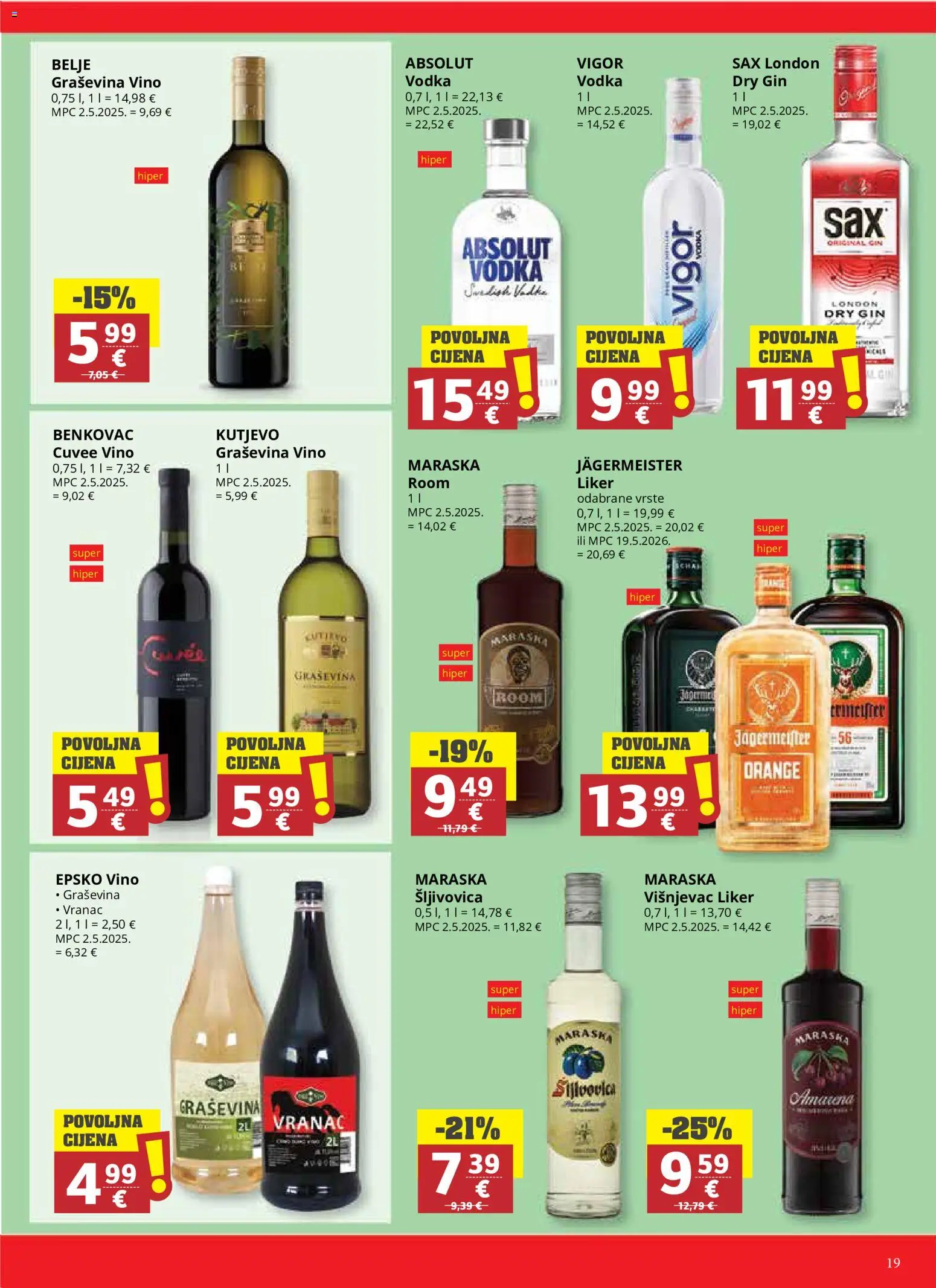 Ribola katalog | vrijedi od 08.07.2026 | Stranica: 19 | Proizvodi: Jägermeister, Gin, Vino, Vodka