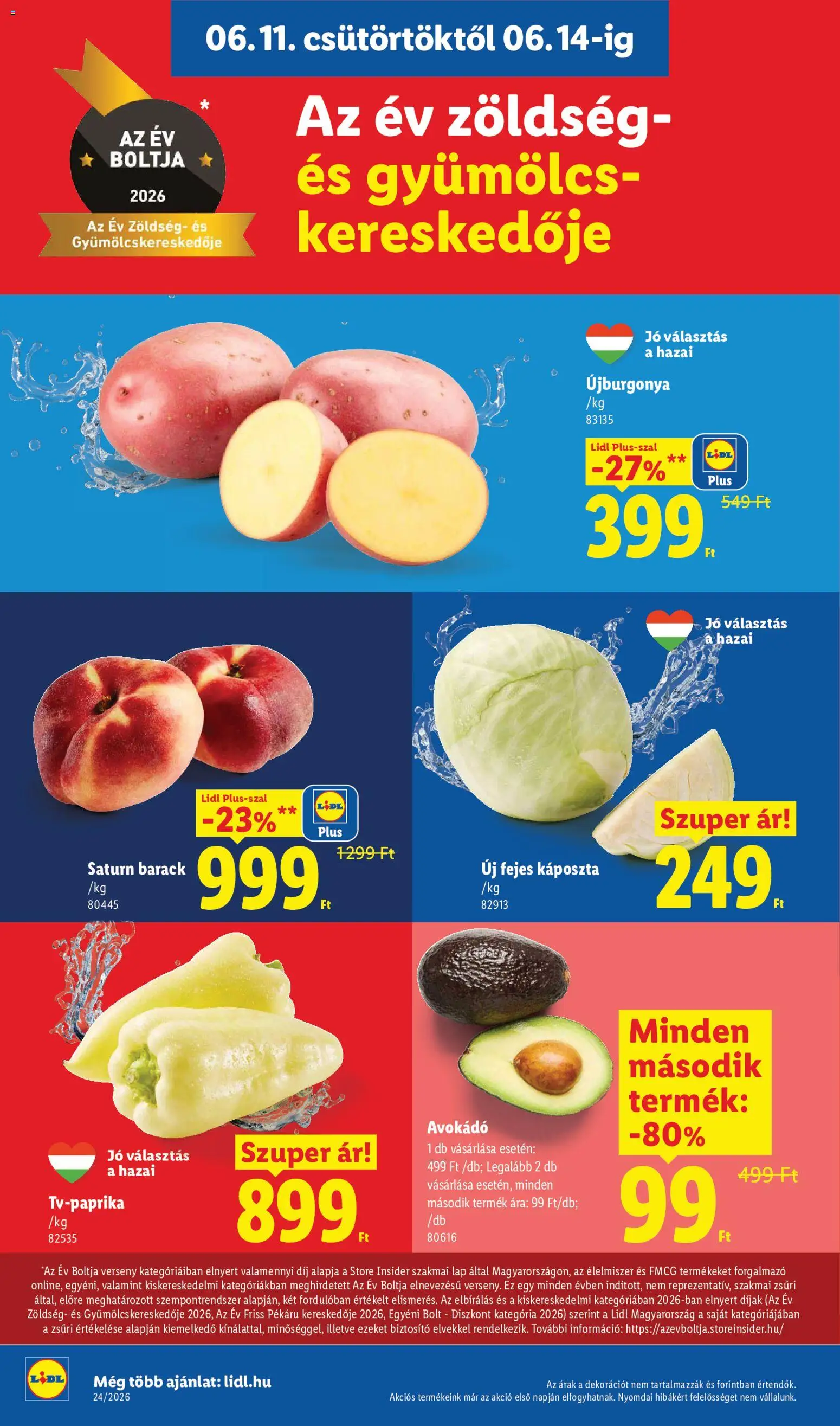 Lidl akciós ujság - amely érvényes a következő dátumtól: 11.06.2026 | Oldal: 6 | Termékek: Gyümölcs, Fejes káposzta, Zöldség, Avokádó