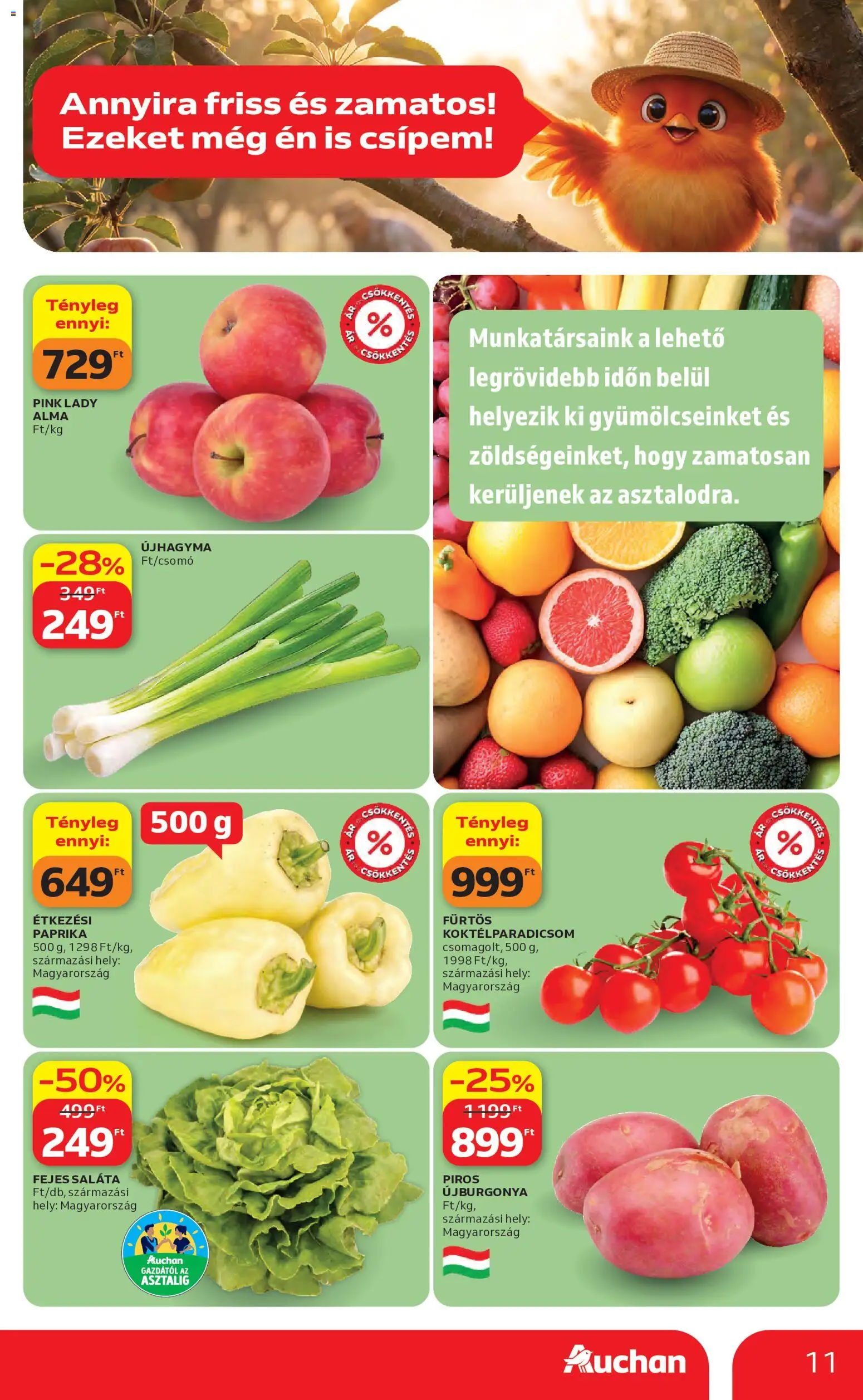 Auchan akciós ujság - amely érvényes a következő dátumtól: 07.05.2026 | Oldal: 11 | Termékek: Koktélparadicsom, Alma, Saláta