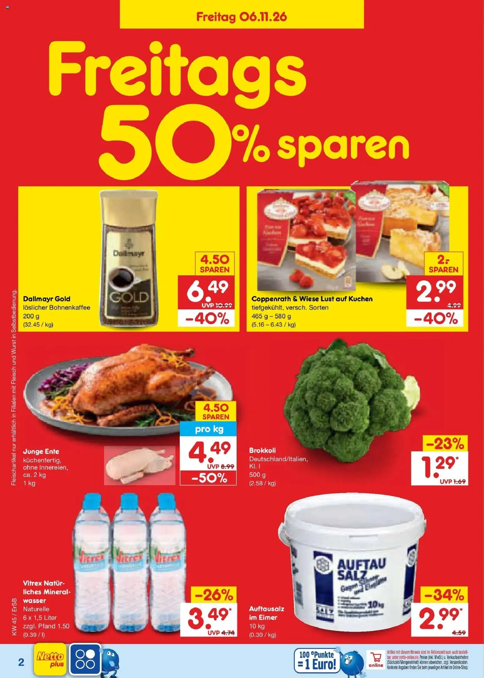Netto Marken-Discount Prospekt Naumburg – gültig ab 02.11.2026 | Seite: 62 | Produkte: Wasser, Brokkoli, Kuchen, Ente