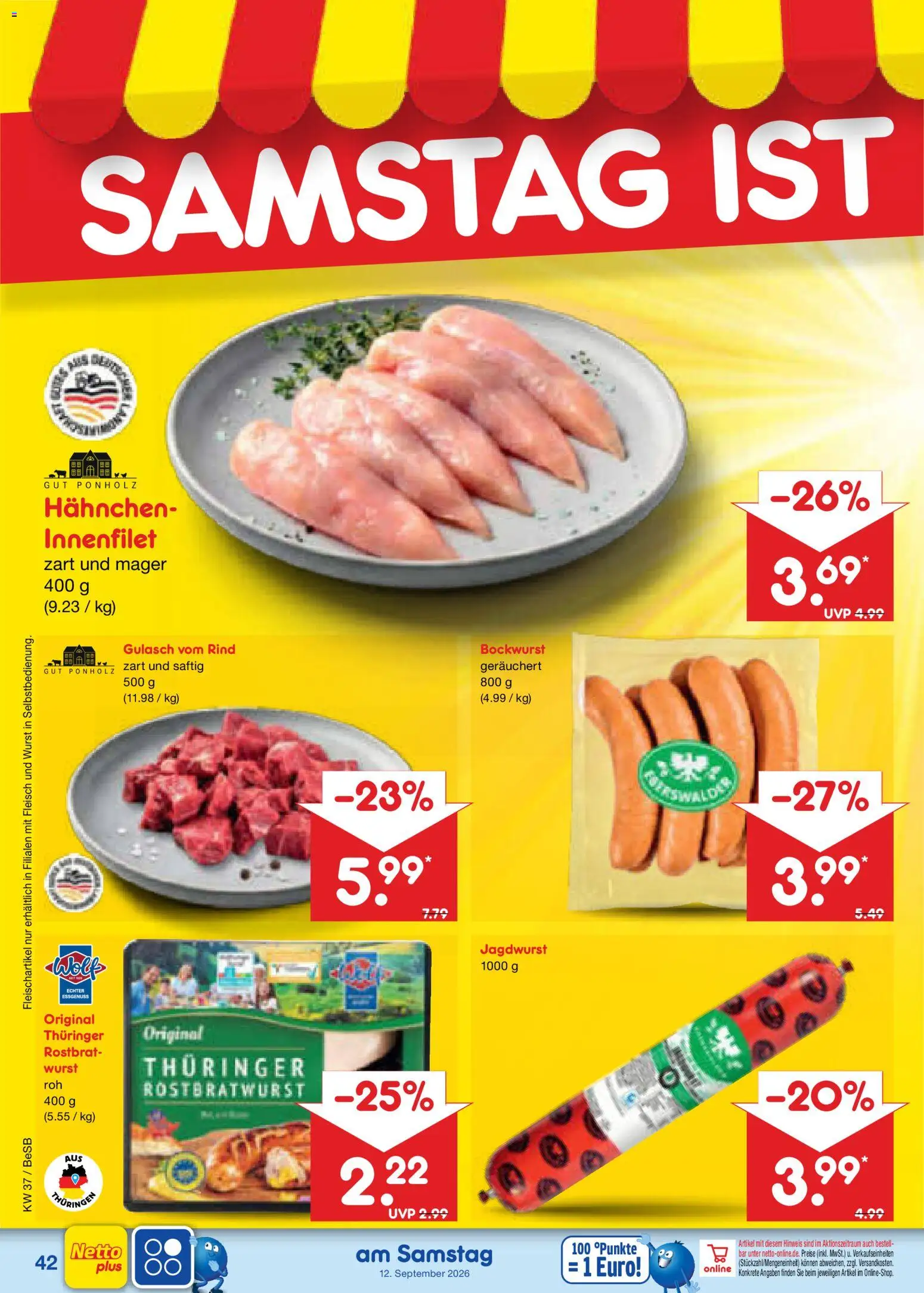 Netto Marken-Discount Prospekt – gültig ab 07.09.2026 | Seite: 60 | Produkte: Bockwurst, Gulasch, Wurst, Fleisch