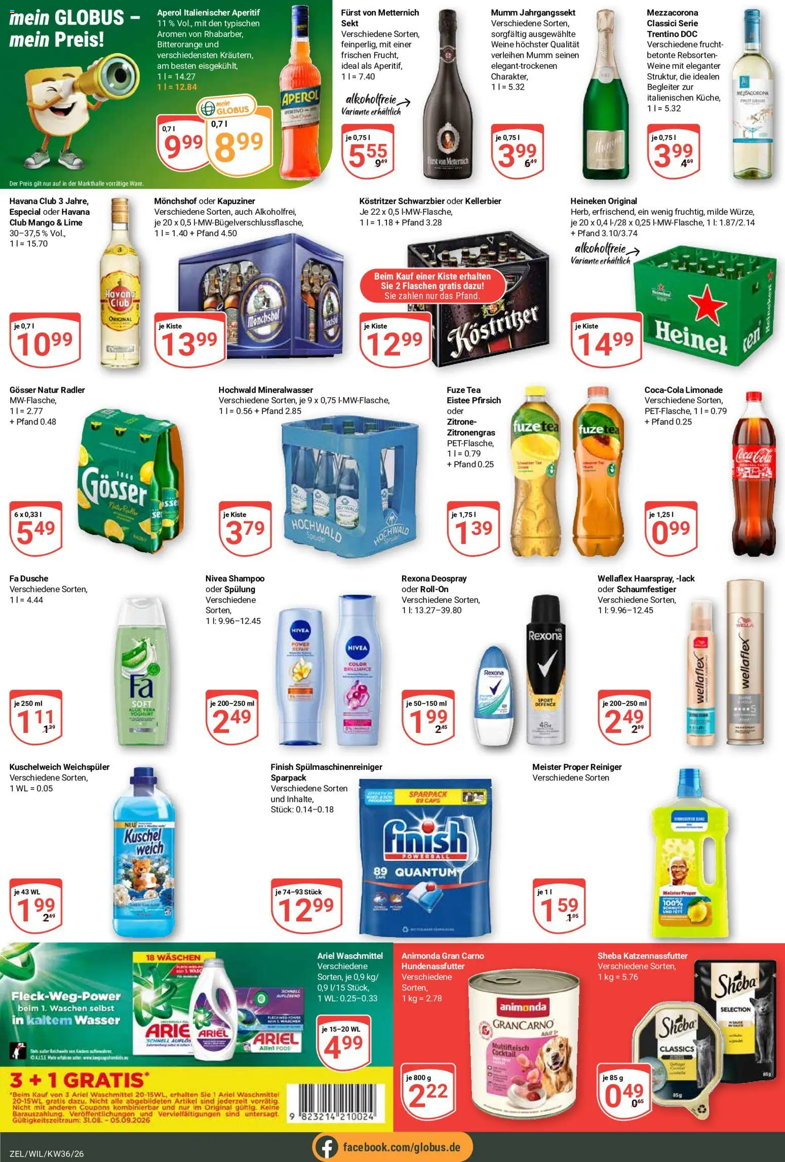 Globus Prospekt Zell – gültig ab 31.08.2026 | Seite: 6 | Produkte: Sekt, Finish, Spülung, Aperol