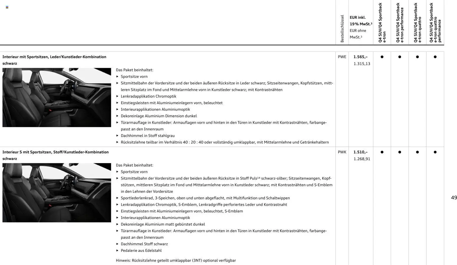 Audi Q4 e-tron / Q4 Sportback e-tron – gültig ab 01.10.2025 | Seite: 49