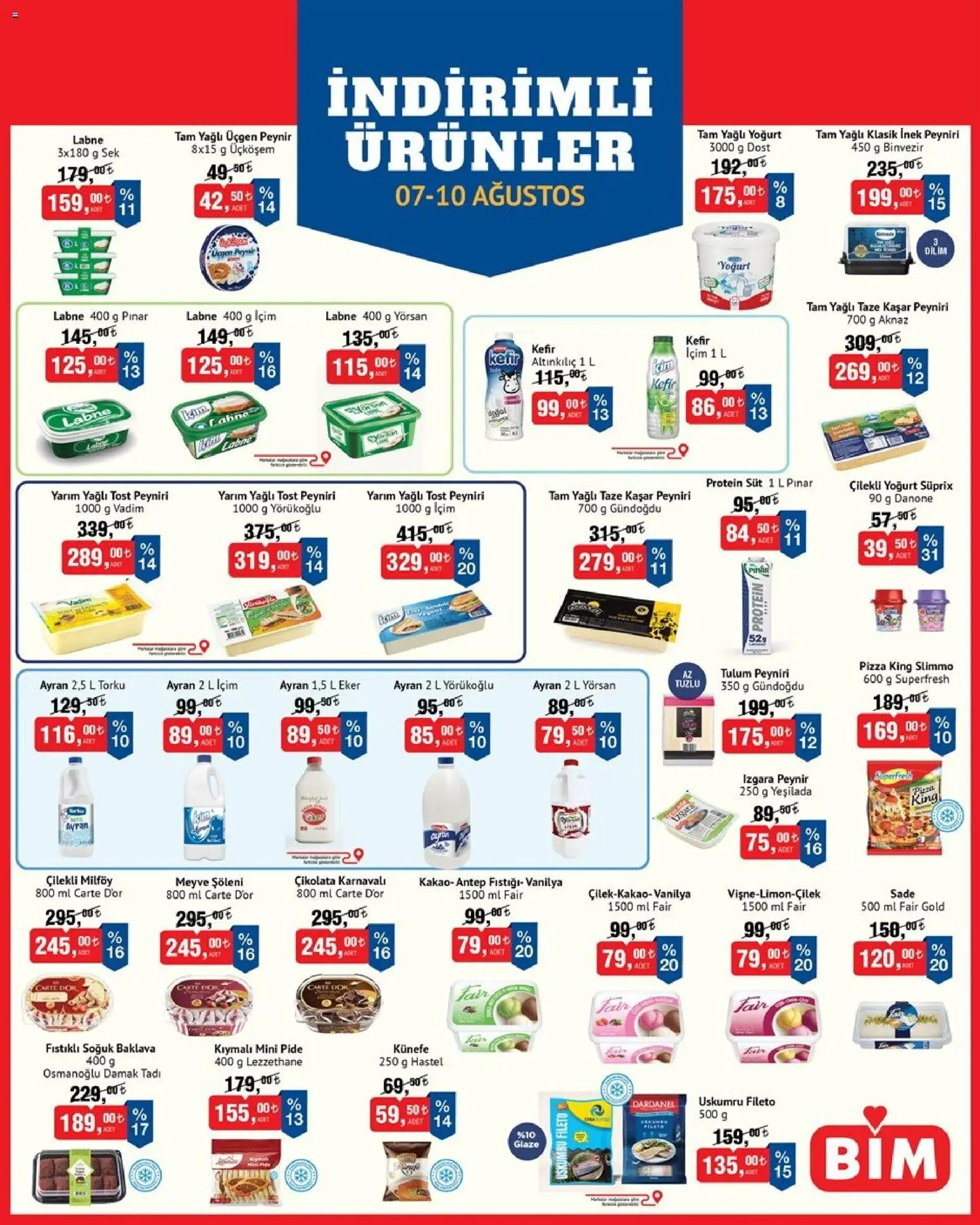 BİM - İndirimli Ürünler - 07 Ağustos 2026 tarihinden itibaren geçerlidir | Sayfa: 2 | Ürünler: Süt, Peynir, Pizza, Izgara