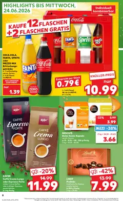 COCA-COLA, FANTA, SPRITE oder MEZZO MIX Erfrischungsgetränke, KAUFE 12 FLASCHEN GRATIS +2 FLASCHEN GRATIS. z. T. koffeinhaltig, versch. Sorten (+ 0.15 Pfand) 1-I-PET-FI. ab 22.06.2026 gültig | Seite: 8