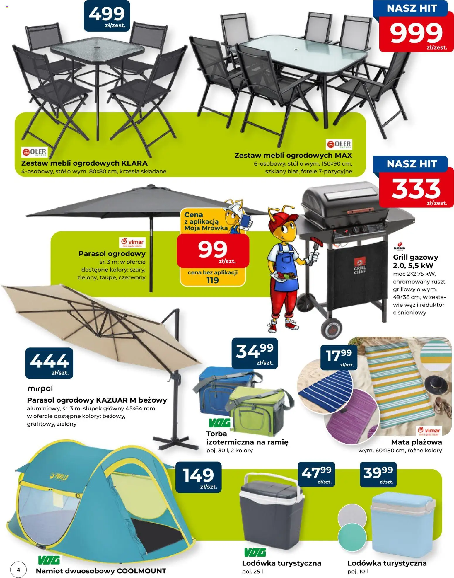 Mrówka gazetka - Malbork od 03.06.2026 | Strona: 4 | Produkty: Parasol, Lodówka, Grill gazowy, Stół