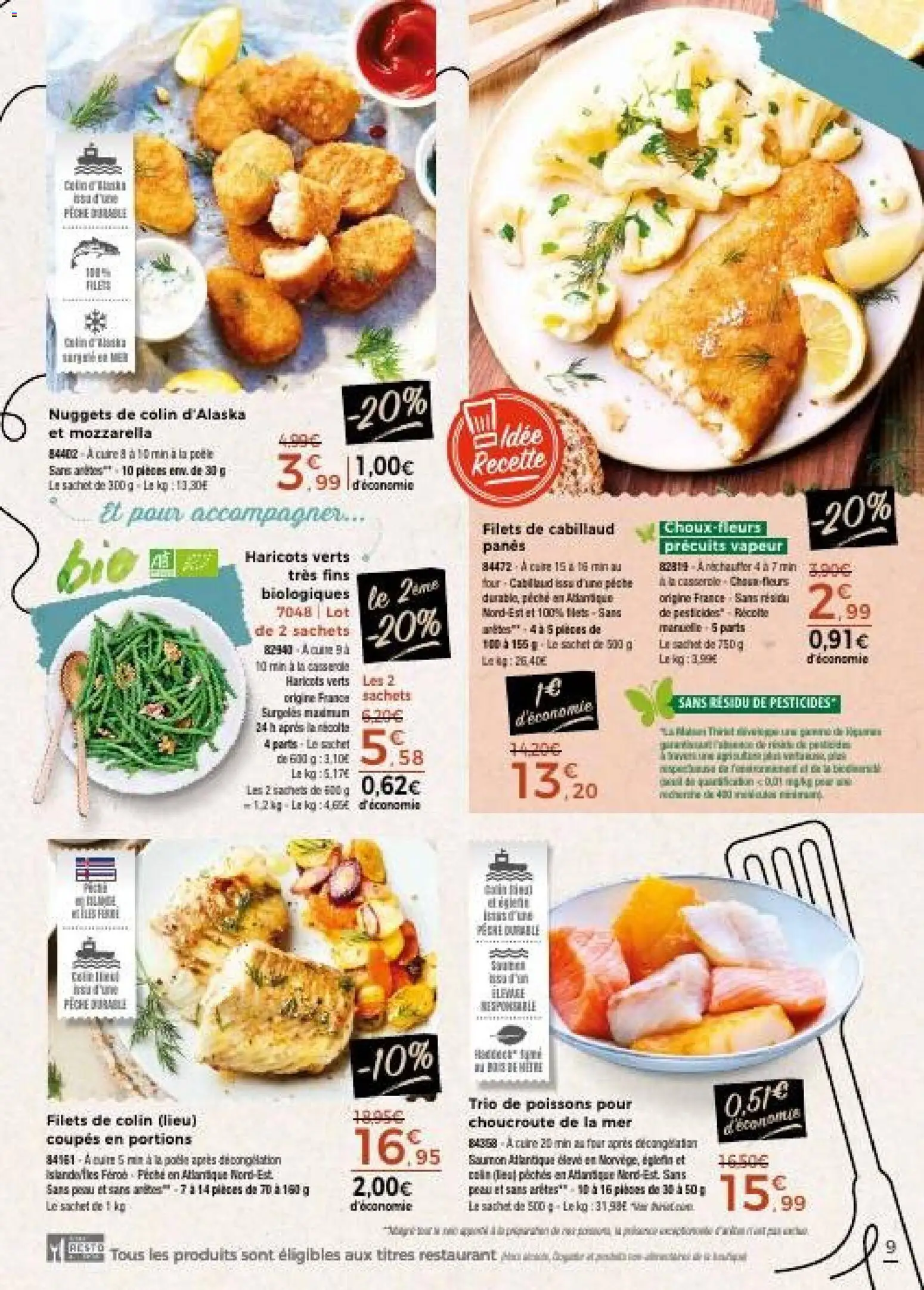 {H1} | Page: 9 | Produits: Fleurs, Mozzarella, Casserole, Poissons