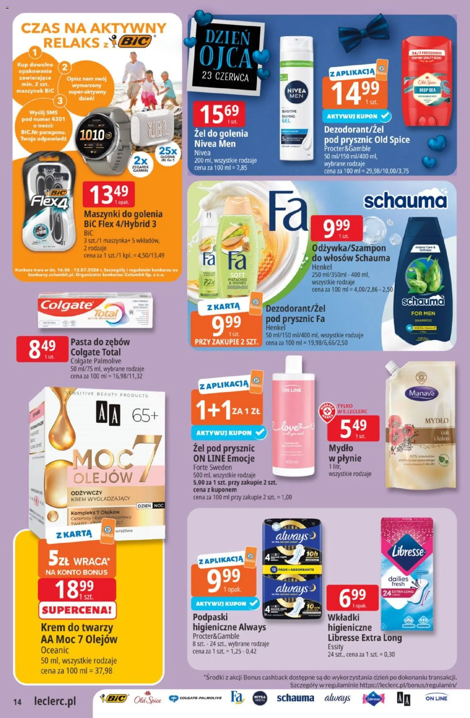 E.Leclerc gazetka od 16.06.2026 | Strona: 14 | Produkty: Zegarek, Prysznic, Maszynki do golenia, Pasta do zębów