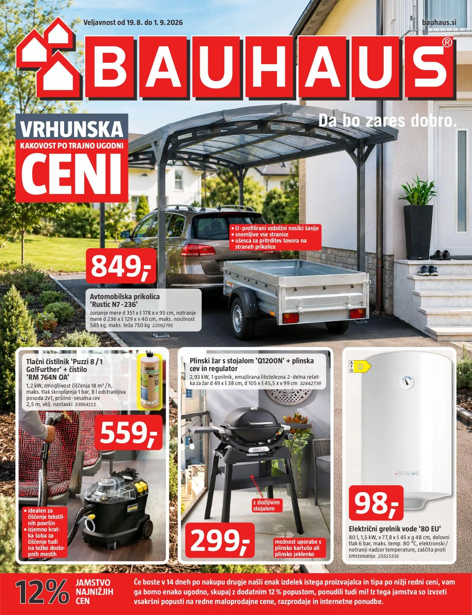 Novi Bauhaus katalog ponudbe – veljaven od 19.08.2026 | Stran: 1 | Izdelki: Plinski žar, Zar, Grelnik vode, Nosilci