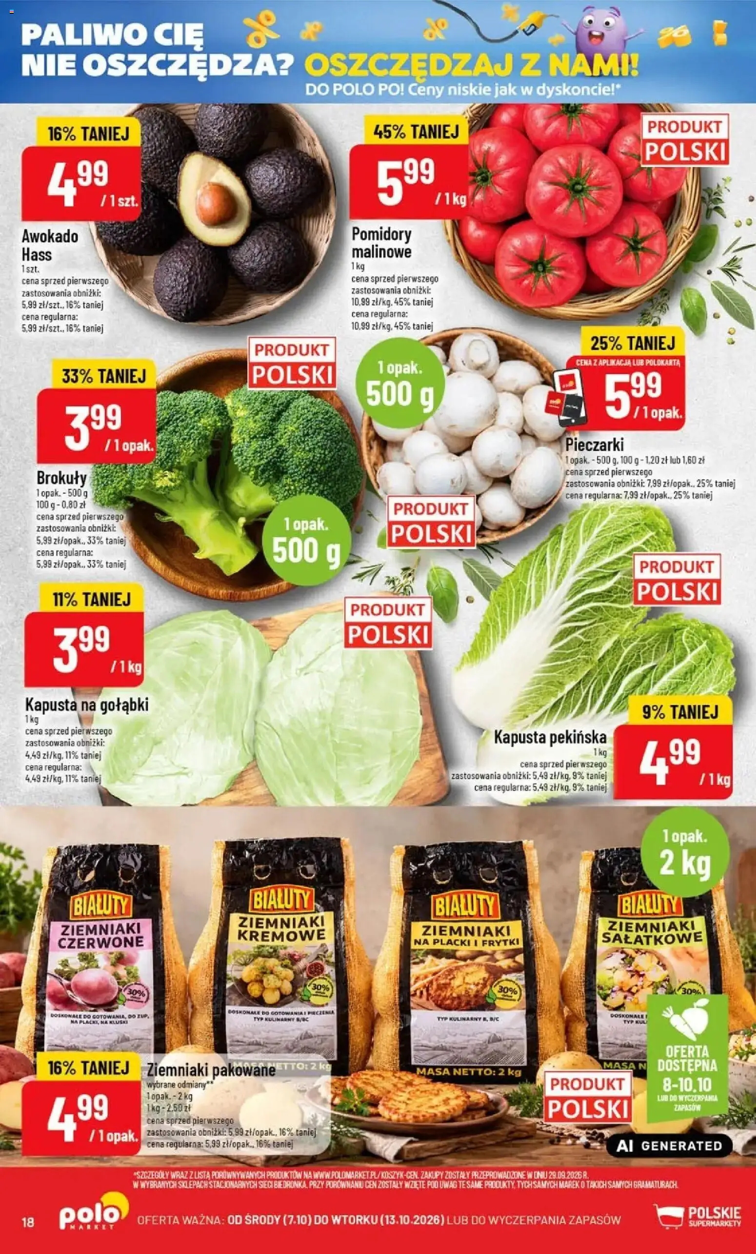 Nowa POLOmarket gazetka od jutra 07.10.2026 | Strona: 18 | Produkty: Kapusta, Pieczarki, Brokuły, Frytki