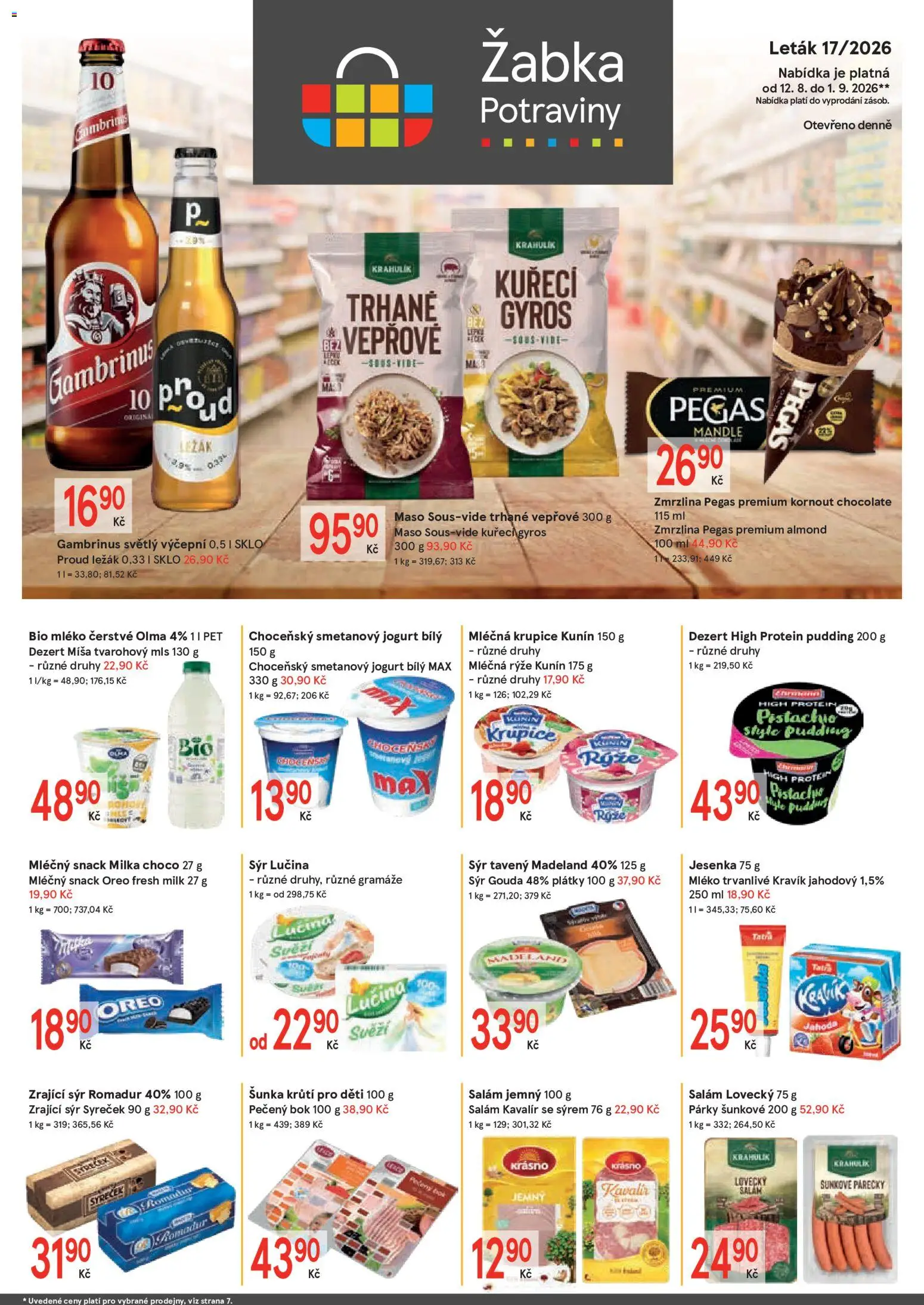 Žabka leták od 12.08.2026 | Strana: 1 | Produkty: High protein pudding, Sýr, Jogurt, Dezert