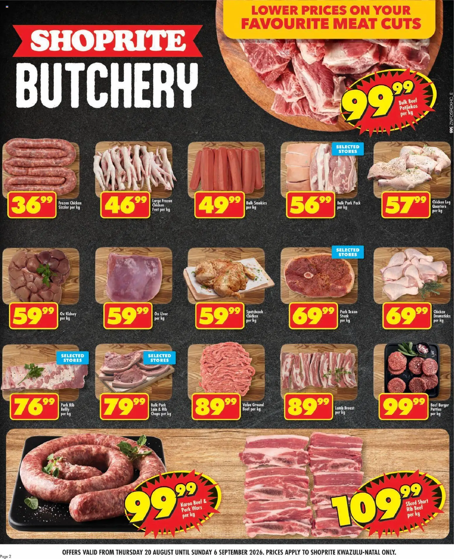 New Shoprite catalogue – valid from 20/08/2026 | Page: 2 | Products: Liver, Steak, Frozen chicken, Pork