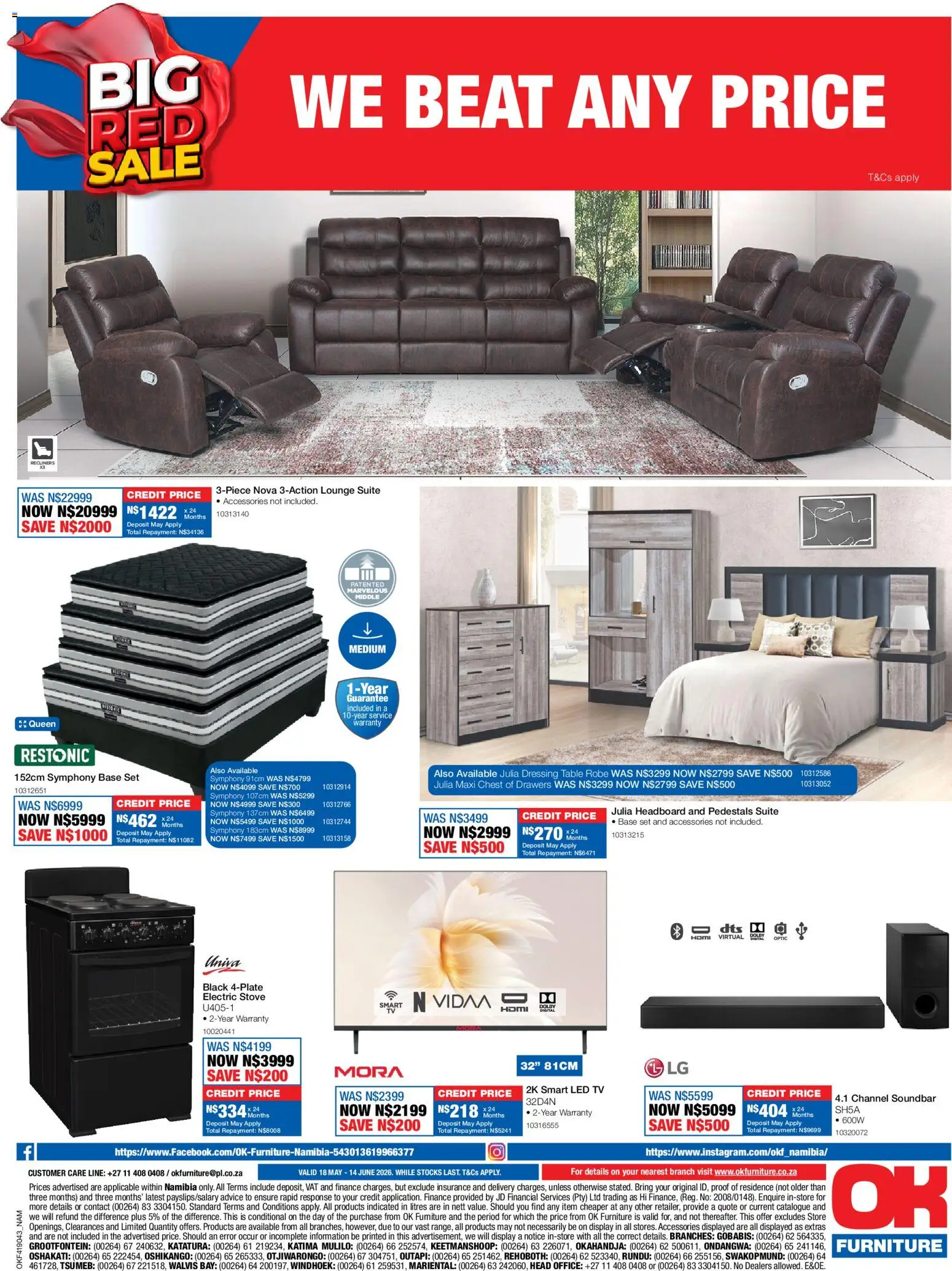 New OK Furniture catalogue – valid from 18.05.2026 | Page: 12 | Products: Headboard, Stove, Lounge suite, Soundbar