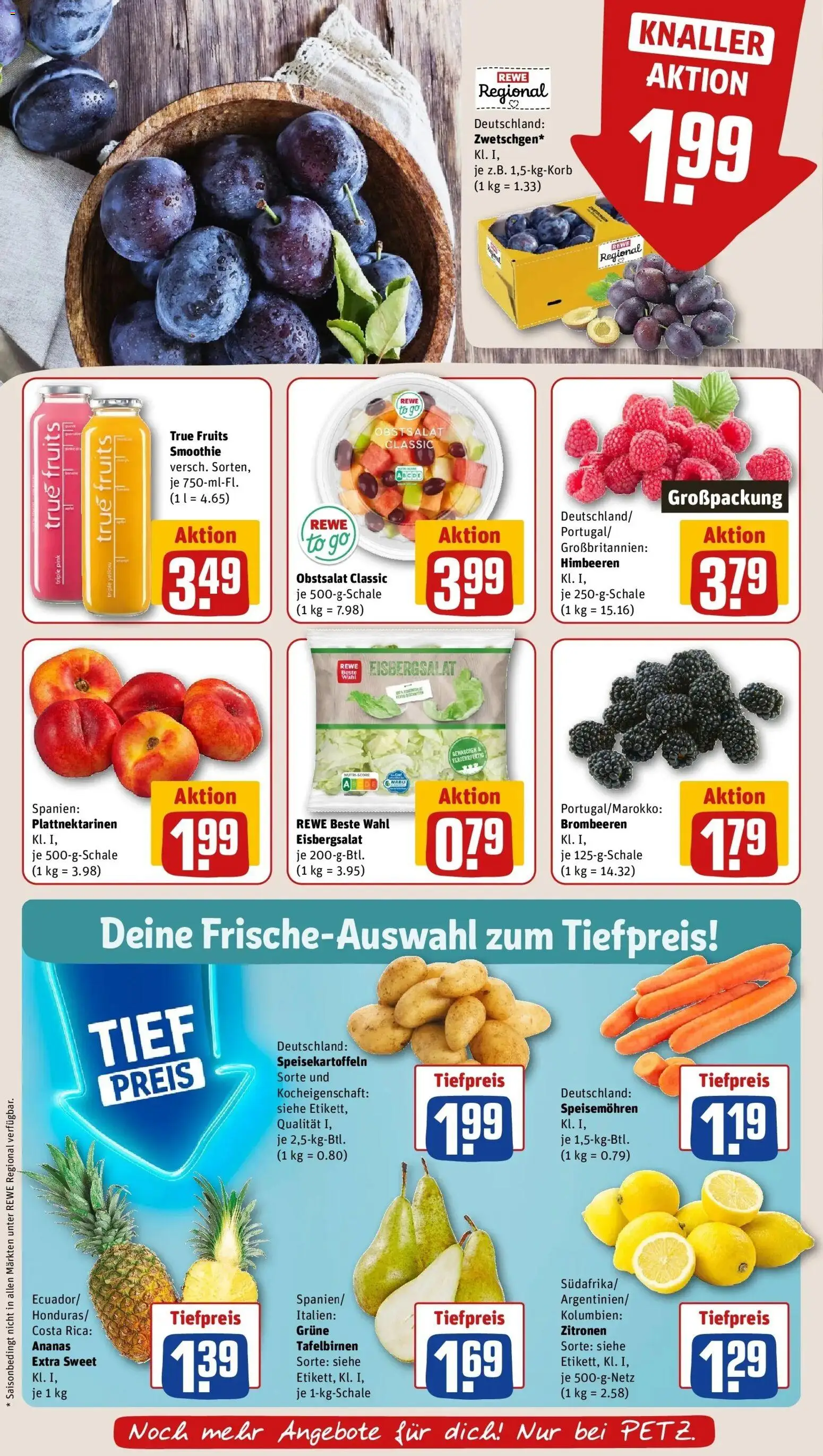 REWE Prospekt ab 17.08.2026 zum Blättern » Angebote | Seite: 8 | Produkte: Himbeeren, Ananas, Eisbergsalat, Zitronen