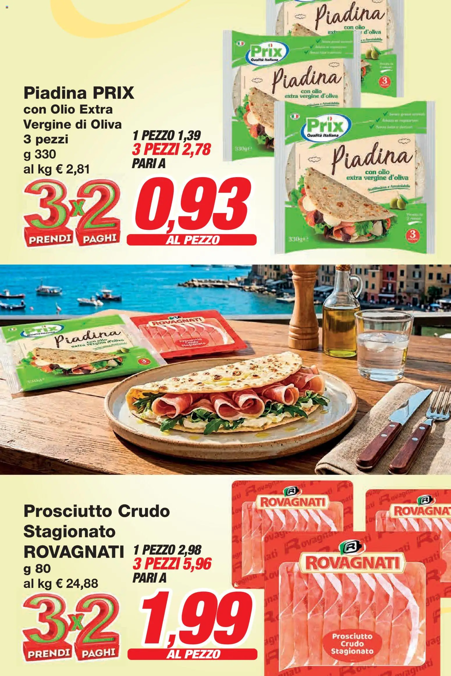 Volantino Prix del 10.04.2026 | Pagina: 3 | Prodotti: Prosciutto Crudo, Olio, Prosciutto, Piadina