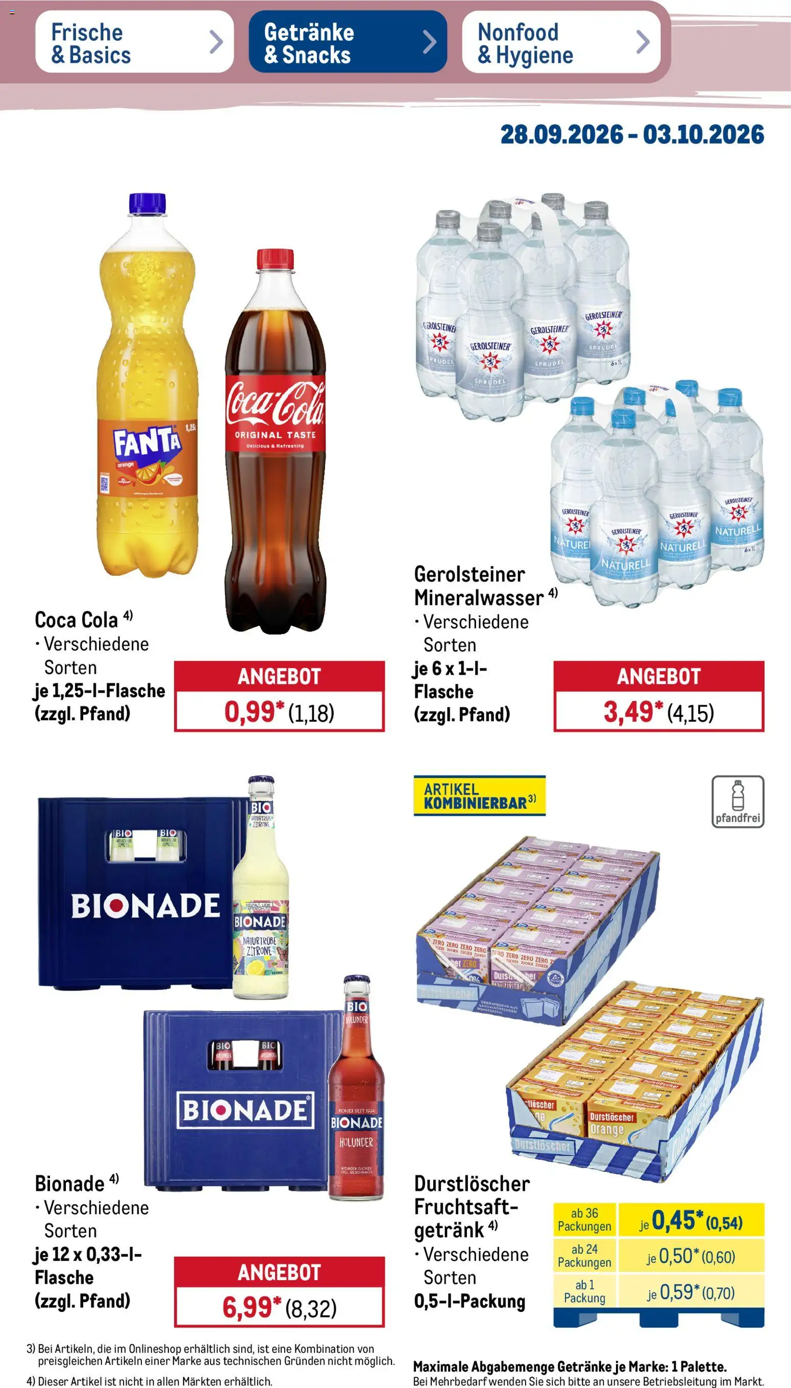 Metro NonFood-Angebote – gültig ab 28.09.2026 | Seite: 19 | Produkte: Durstloscher, Coca cola, Fanta, Bionade
