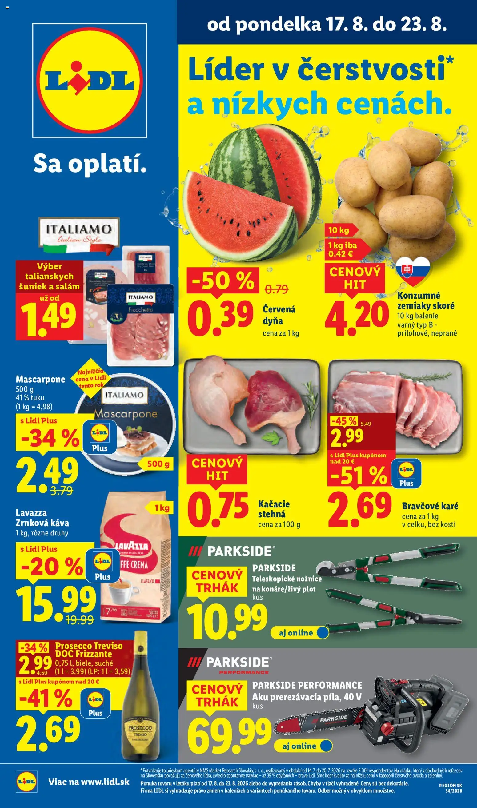 Nové Lidl akcie – leták je platný od 17.08.2026 | Strana: 1 | Produkty: Aku, Parkside, Zemiaky