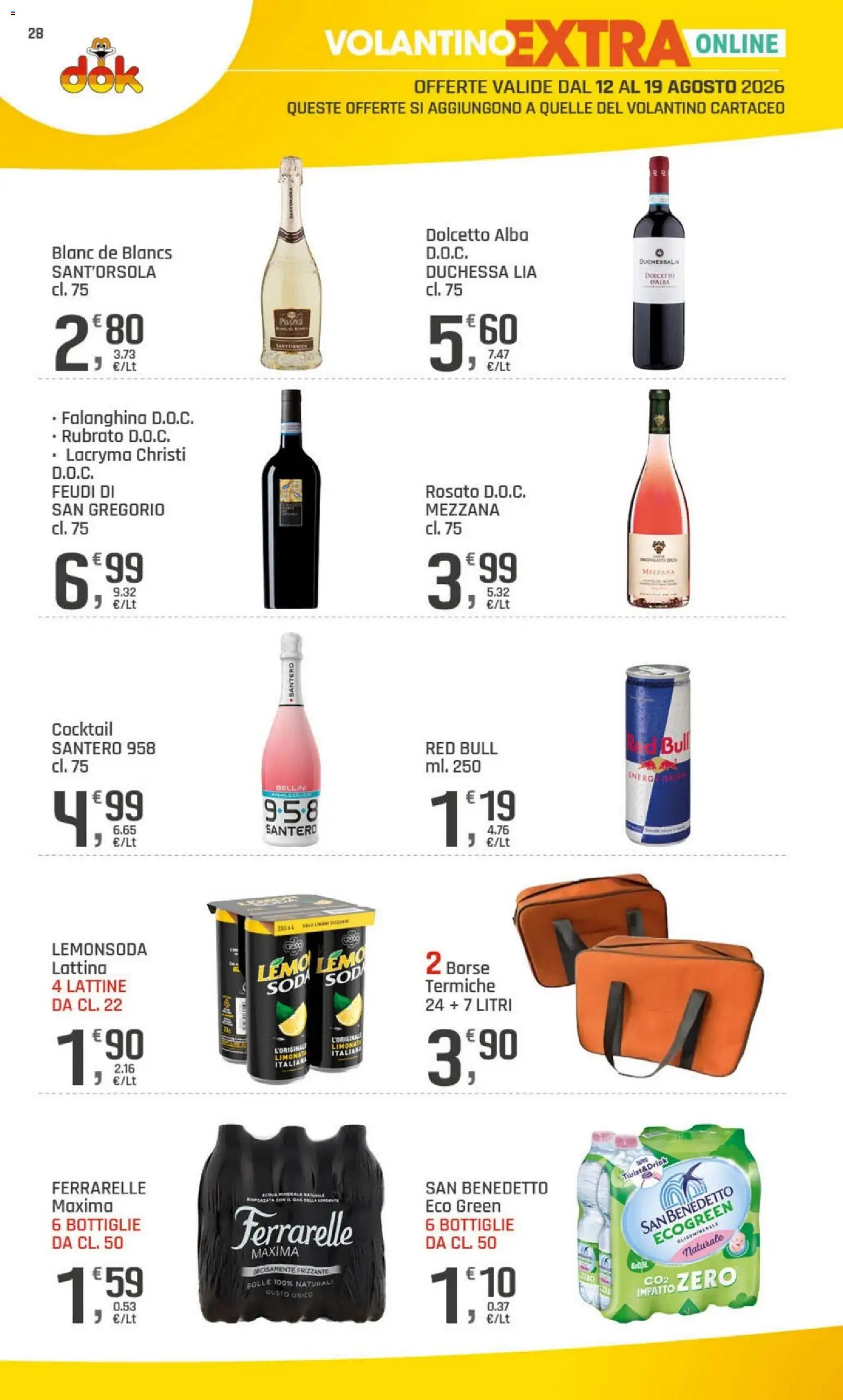 Volantino DOK del 06/08/2026 | Pagina: 28 | Prodotti: Limonata, Red Bull, Ferrarelle