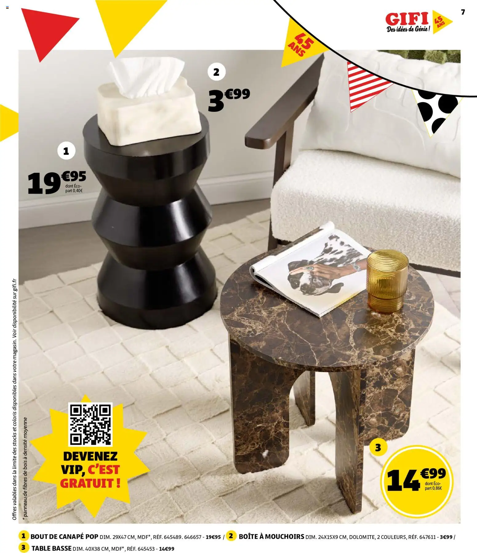 {H1} | Page: 7 | Produits: Boîte à mouchoirs, Canapé, Table basse, Table
