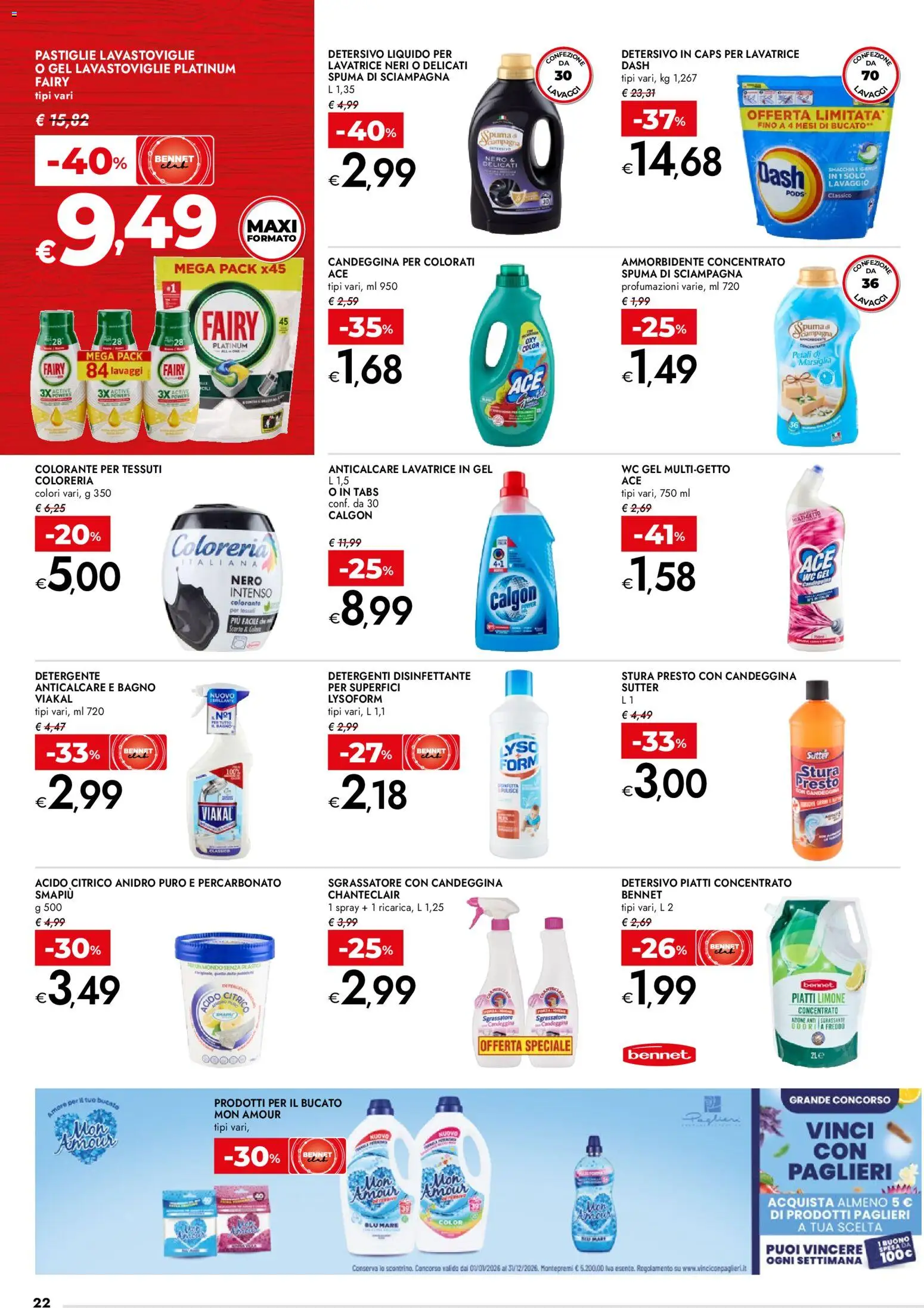 Volantino bennet del 07.04.2026 | Pagina: 22 | Prodotti: Detergente, Candeggina, Sgrassatore, Lavastoviglie