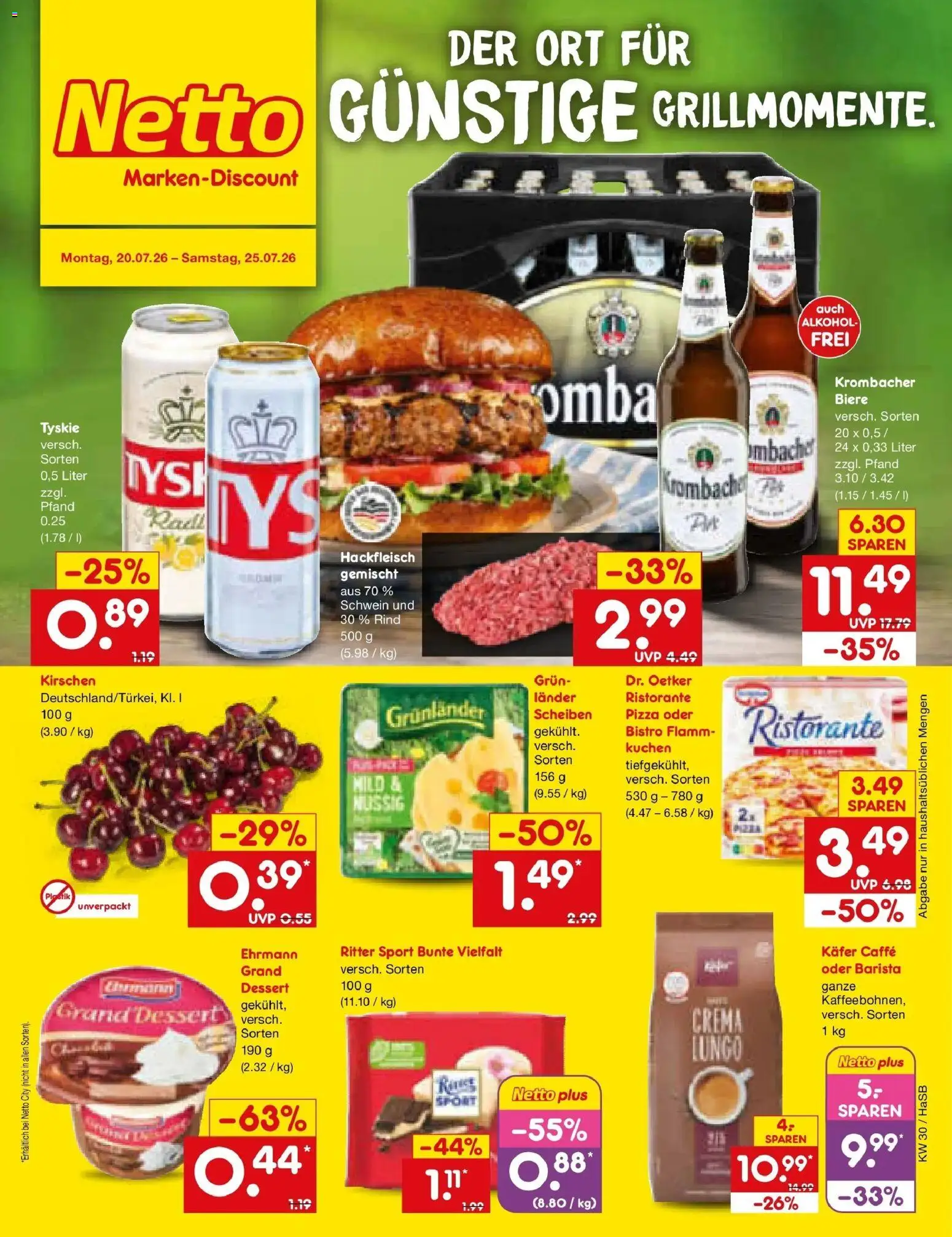 Netto Marken-Discount Prospekt Wuppertal – gültig ab 20.07.2026 | Seite: 1 | Produkte: Ristorante, Ritter sport, Kirschen, Pizza