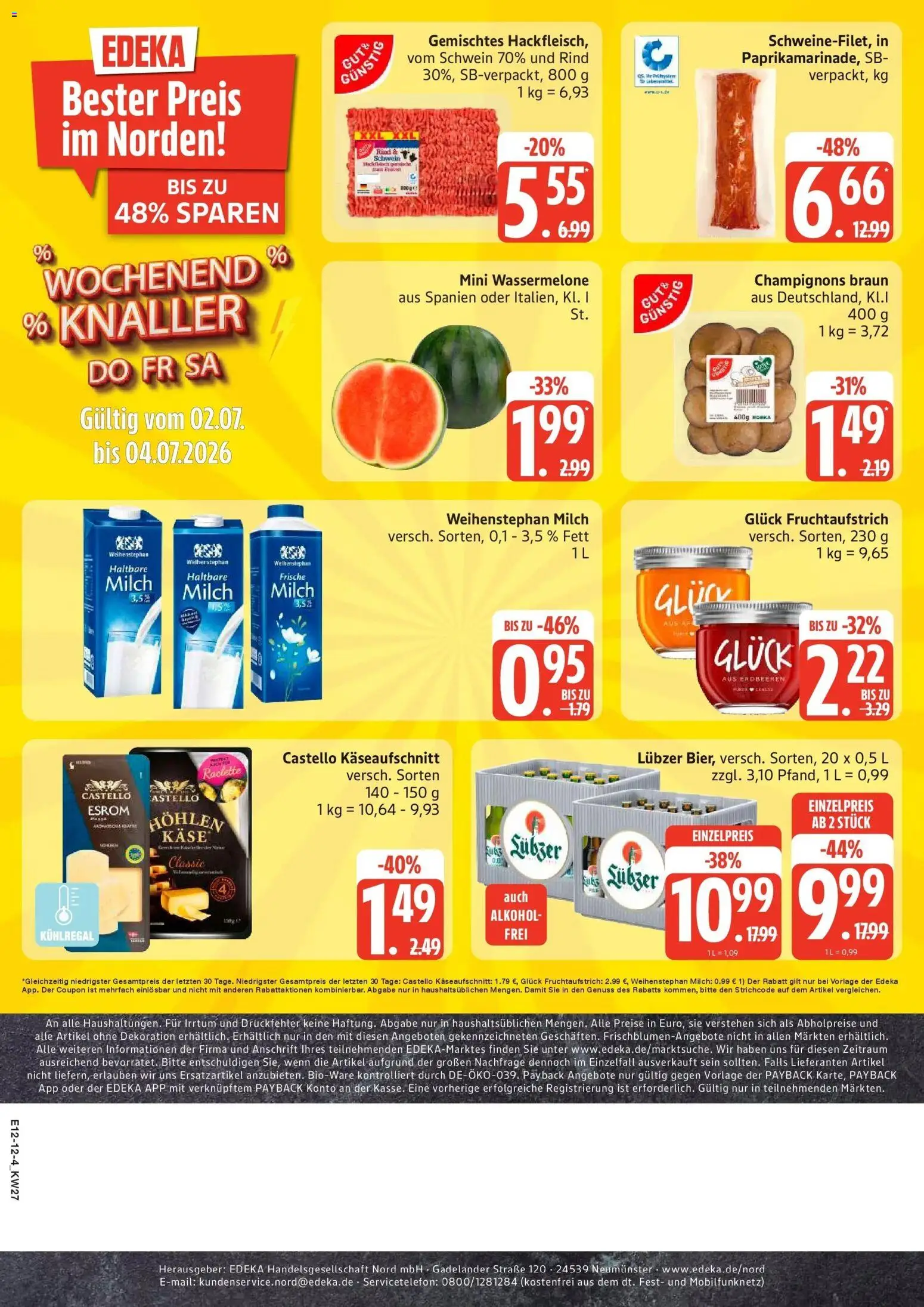 Edeka - EDEKA: Wochenangebote – gültig ab 28.06.2026 | Seite: 12 | Produkte: Milch, Käse, Raclette, Erdbeeren
