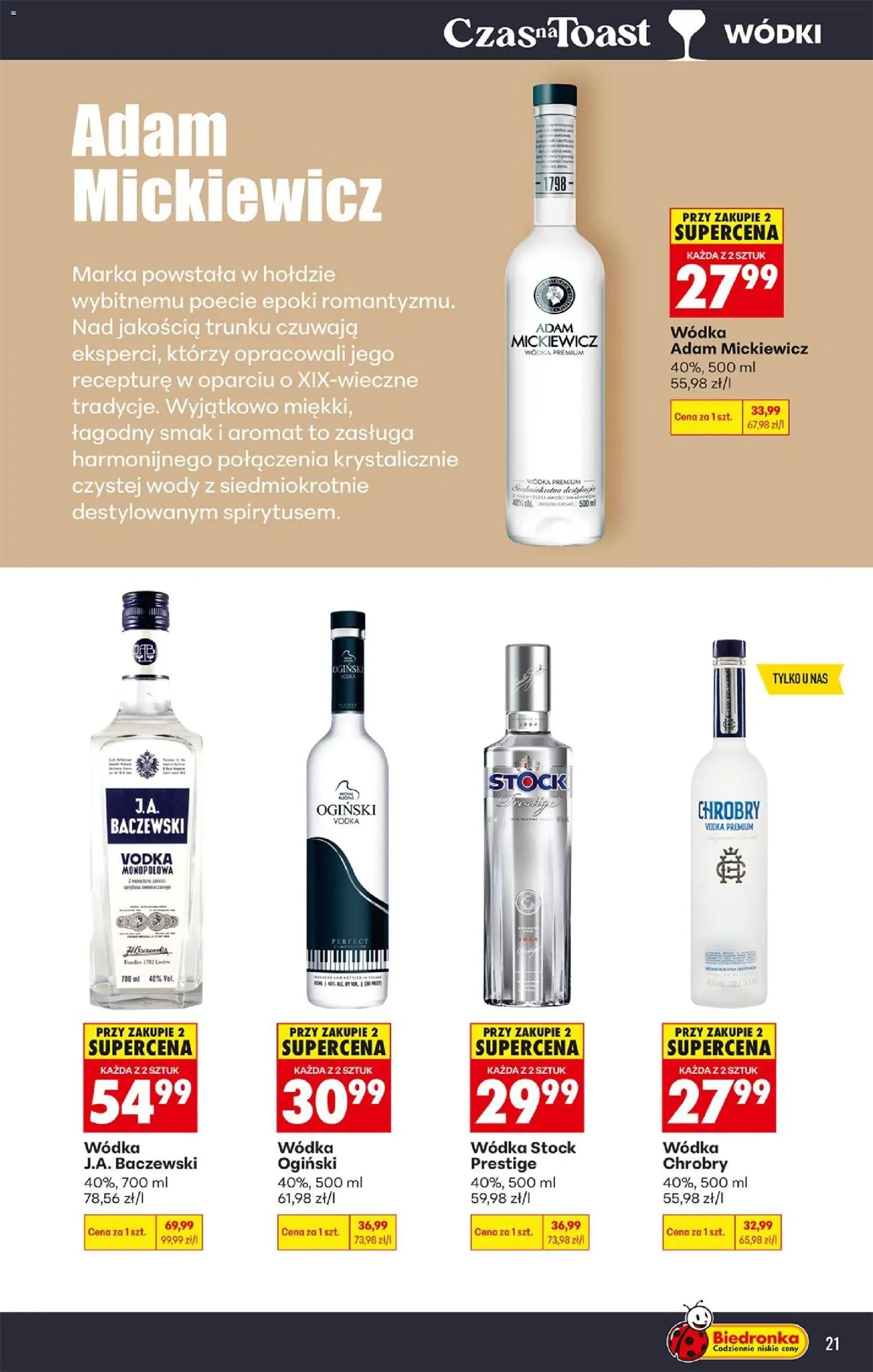 Biedronka gazetka - Czas na toast od 15.06.2026 | Strona: 23 | Produkty: Wódka Stock, Wódka Ogiński, Vodka, Baczewski wódka