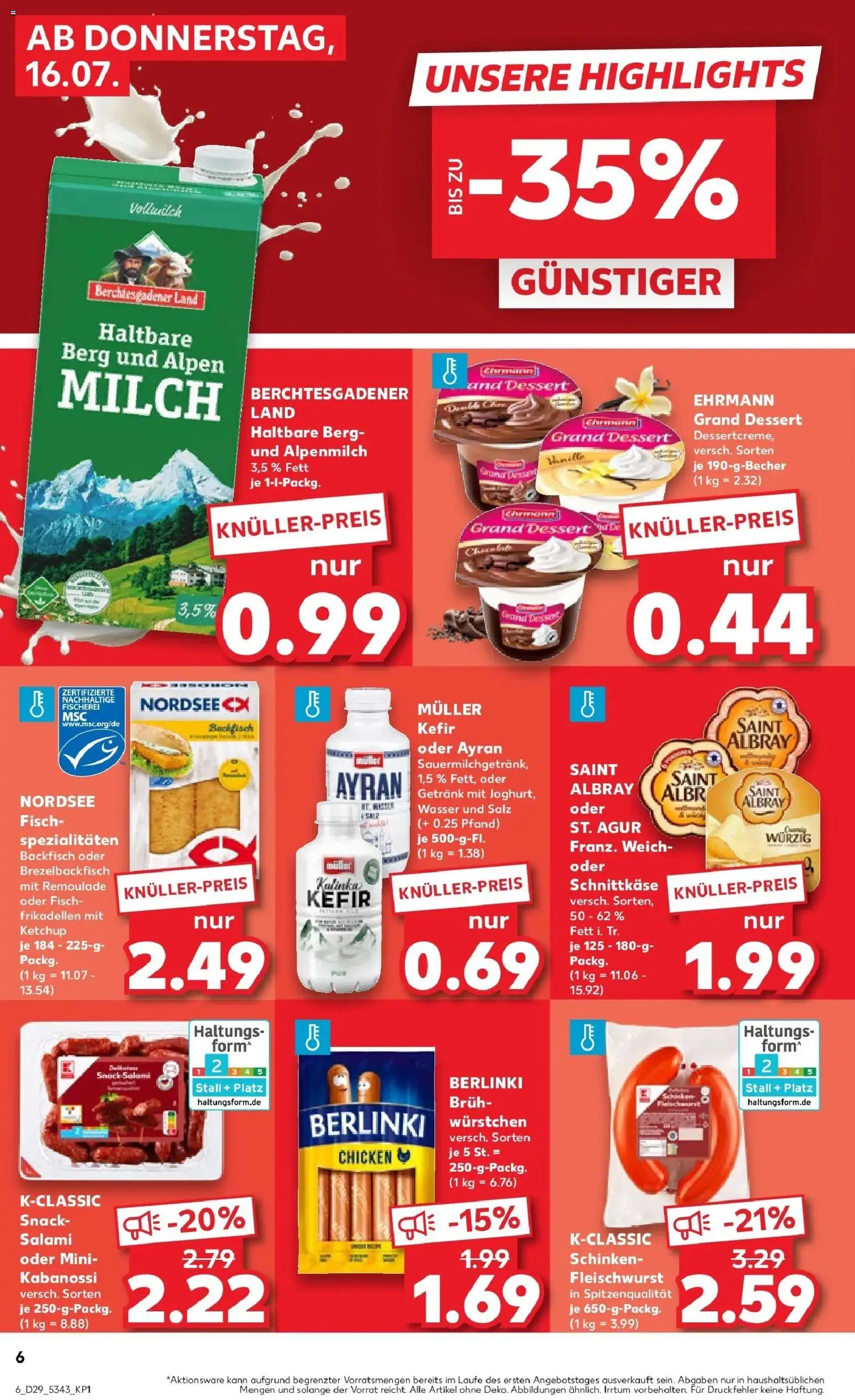 Kaufland Prospekt Waldkraiburg – gültig ab 13.07.2026 | Seite: 15 | Produkte: Milch, Wasser, Schinken, Ketchup